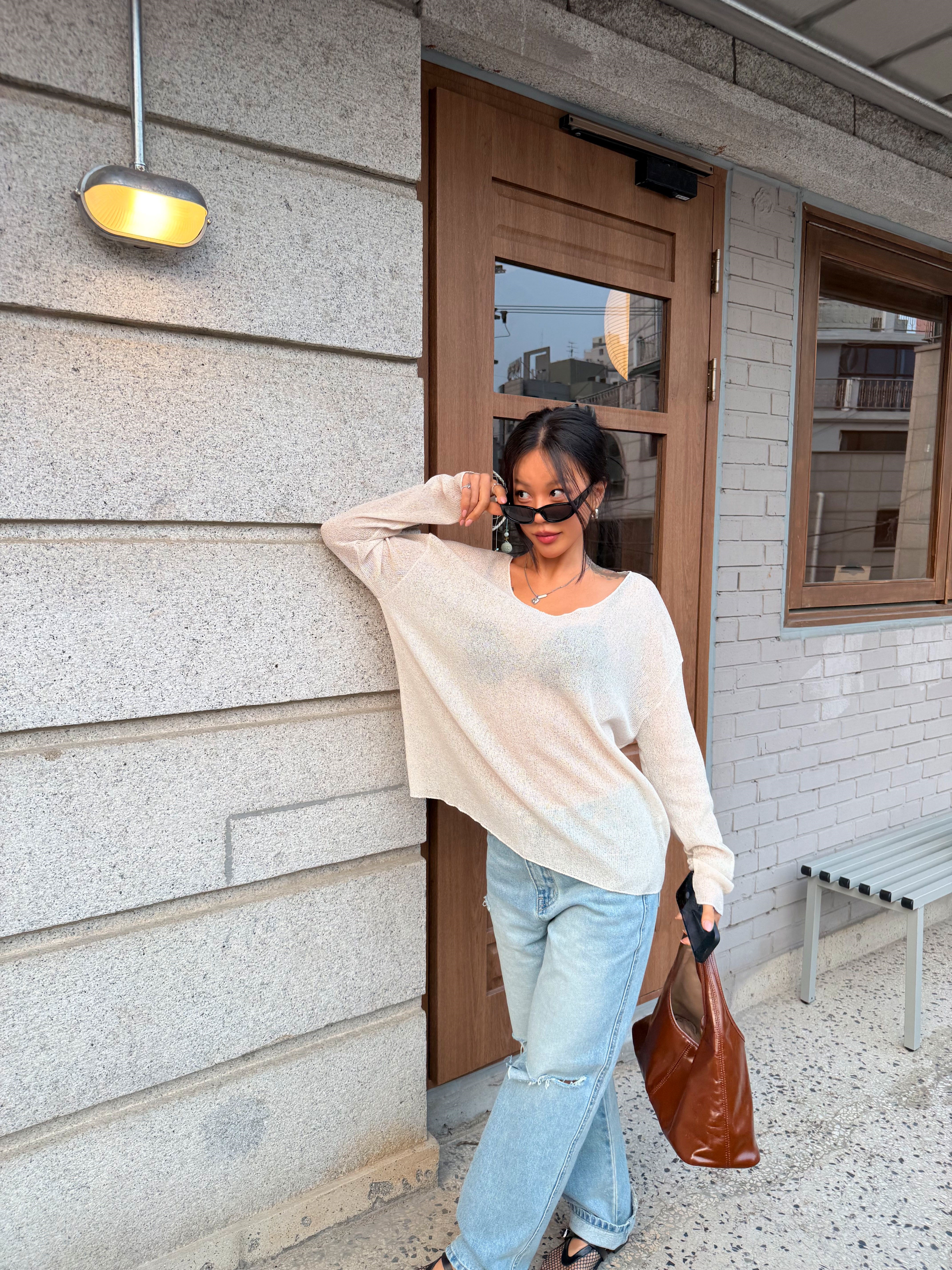 Uネックベーシックルーズ長袖ニット | 詳細画像23