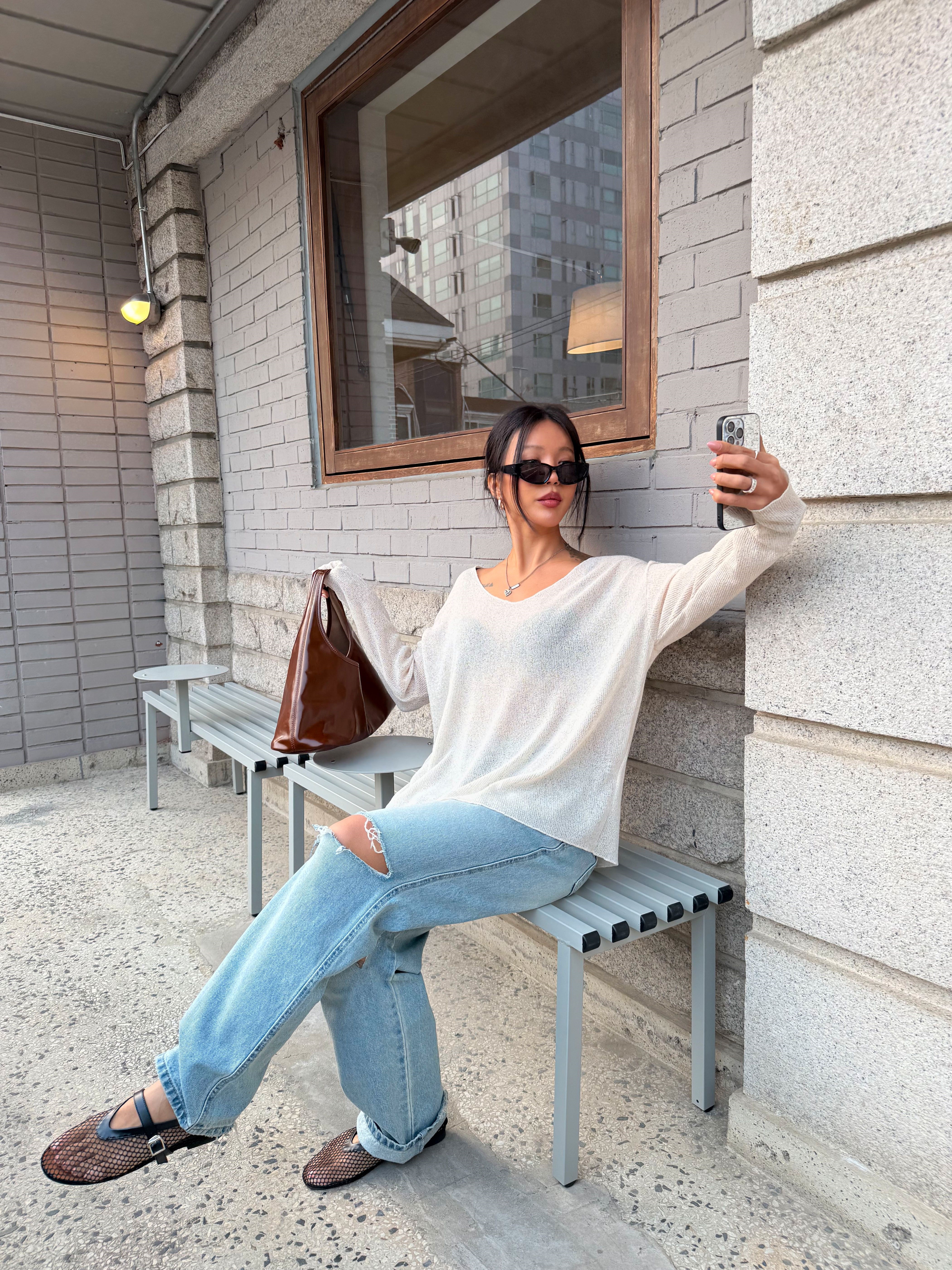 Uネックベーシックルーズ長袖ニット | 詳細画像24