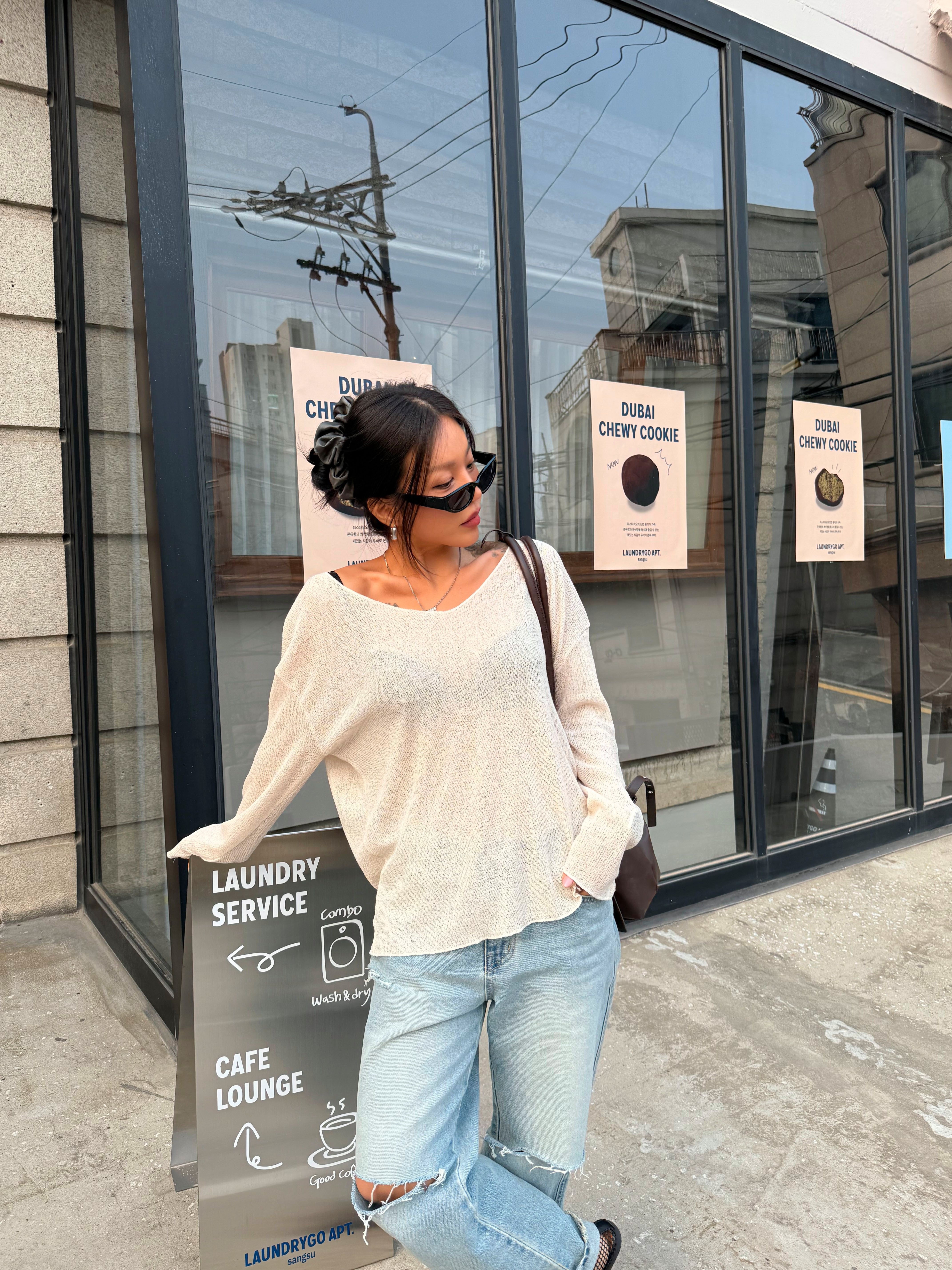 Uネックベーシックルーズ長袖ニット | 詳細画像25