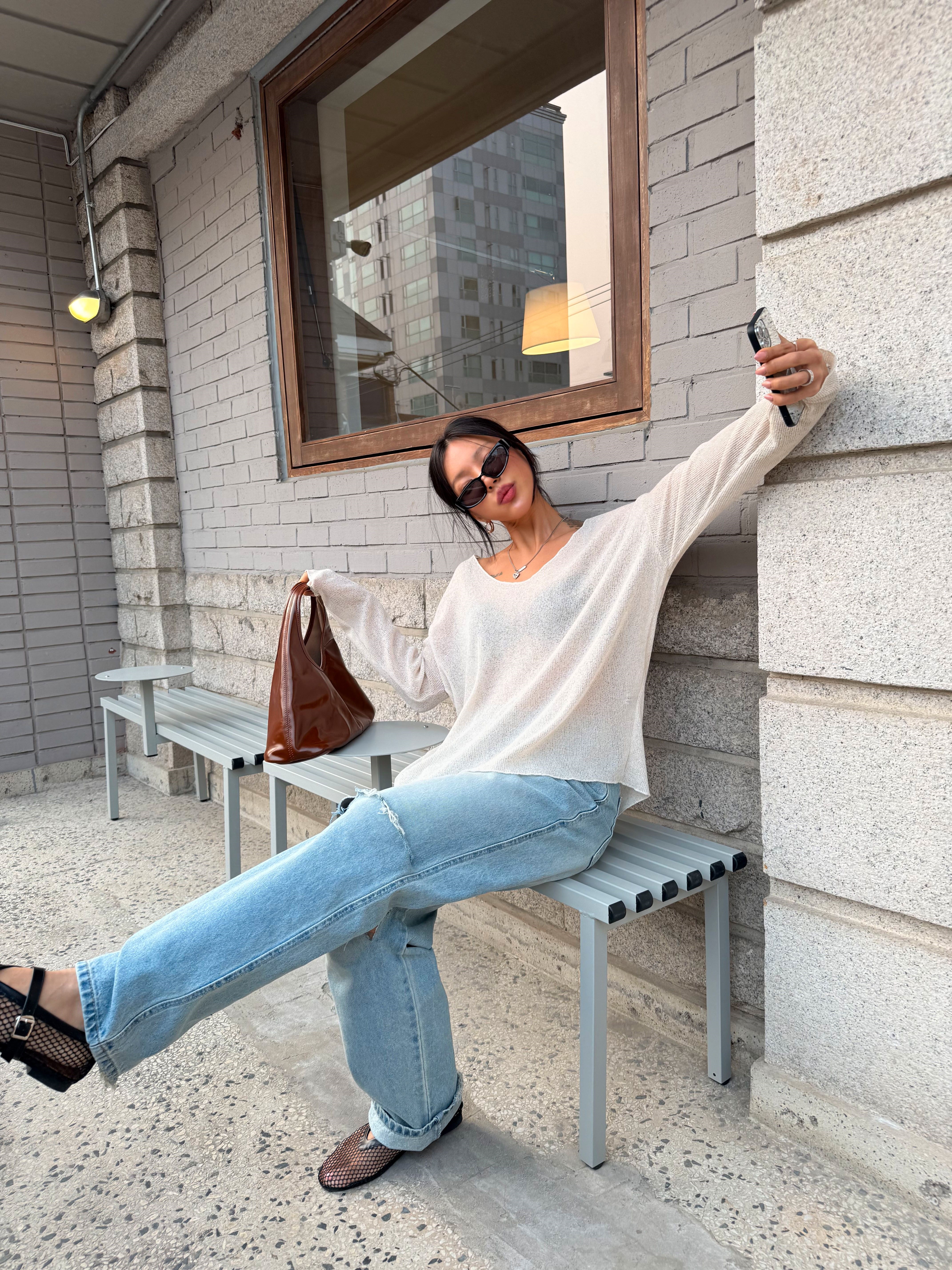 Uネックベーシックルーズ長袖ニット | 詳細画像29