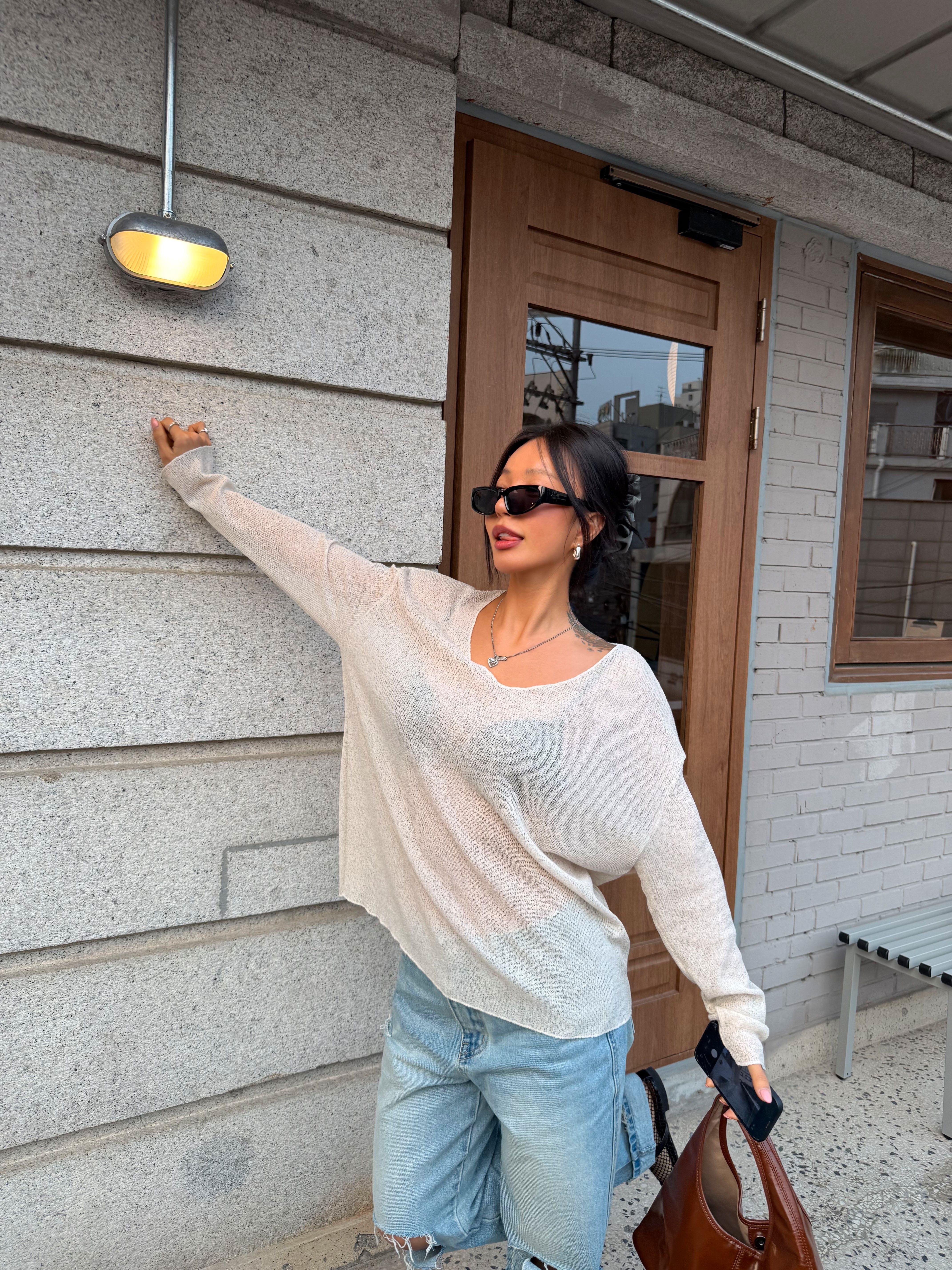 Uネックベーシックルーズ長袖ニット | 詳細画像30