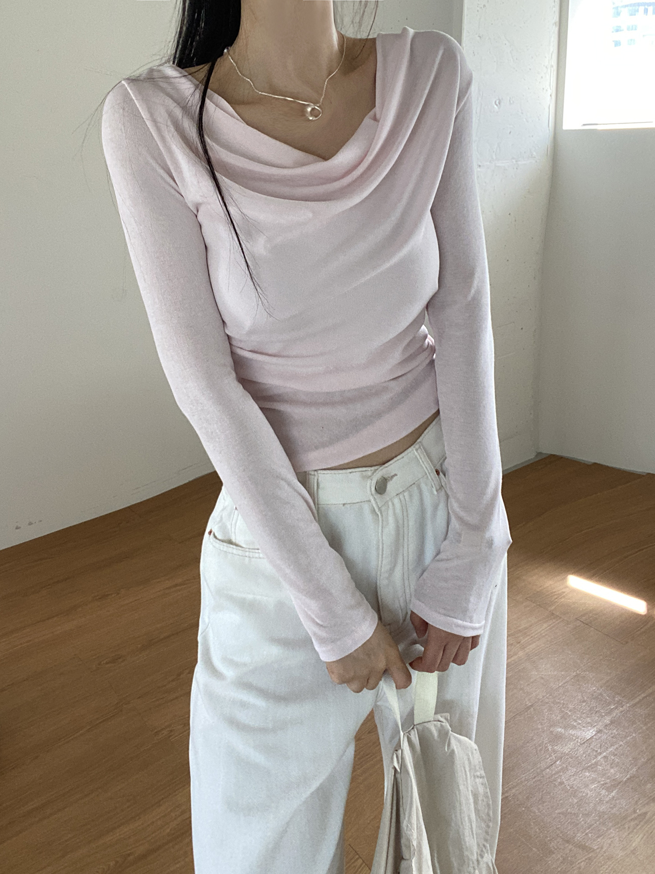 ドレープオフショルダーベーシックスリム長袖Tシャツ | 詳細画像6