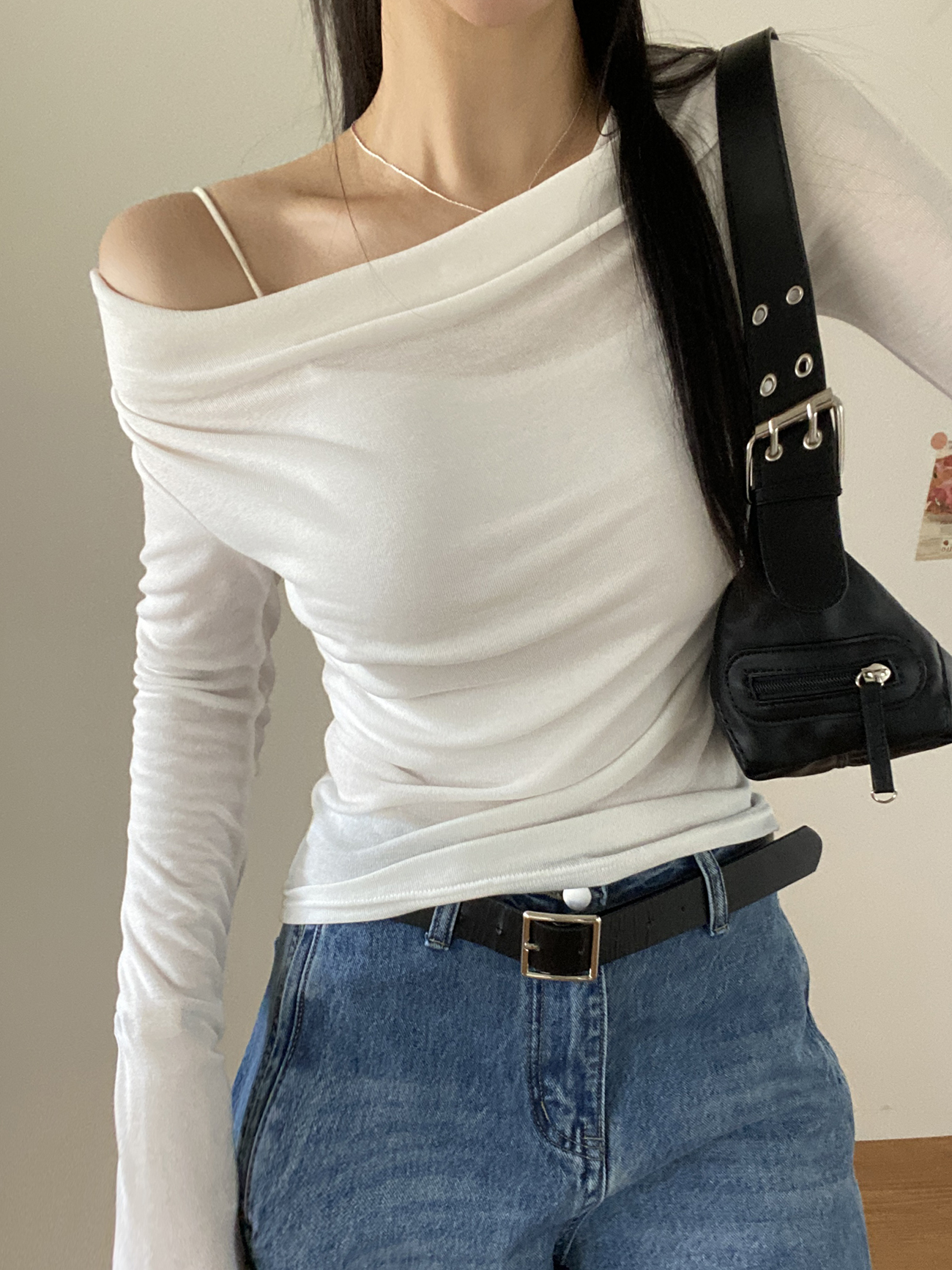 ドレープオフショルダーベーシックスリム長袖Tシャツ | 詳細画像7