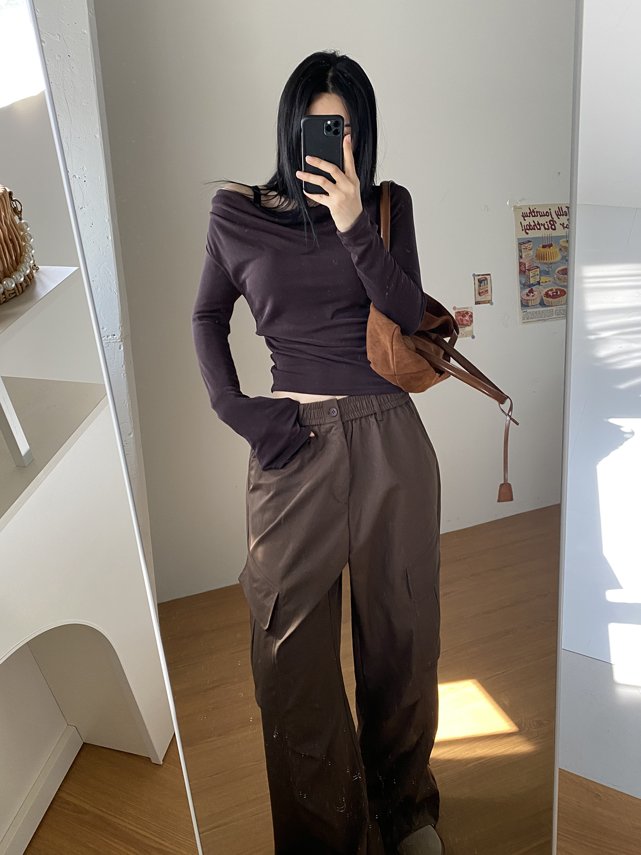 ドレープオフショルダーベーシックスリム長袖Tシャツ | 詳細画像8