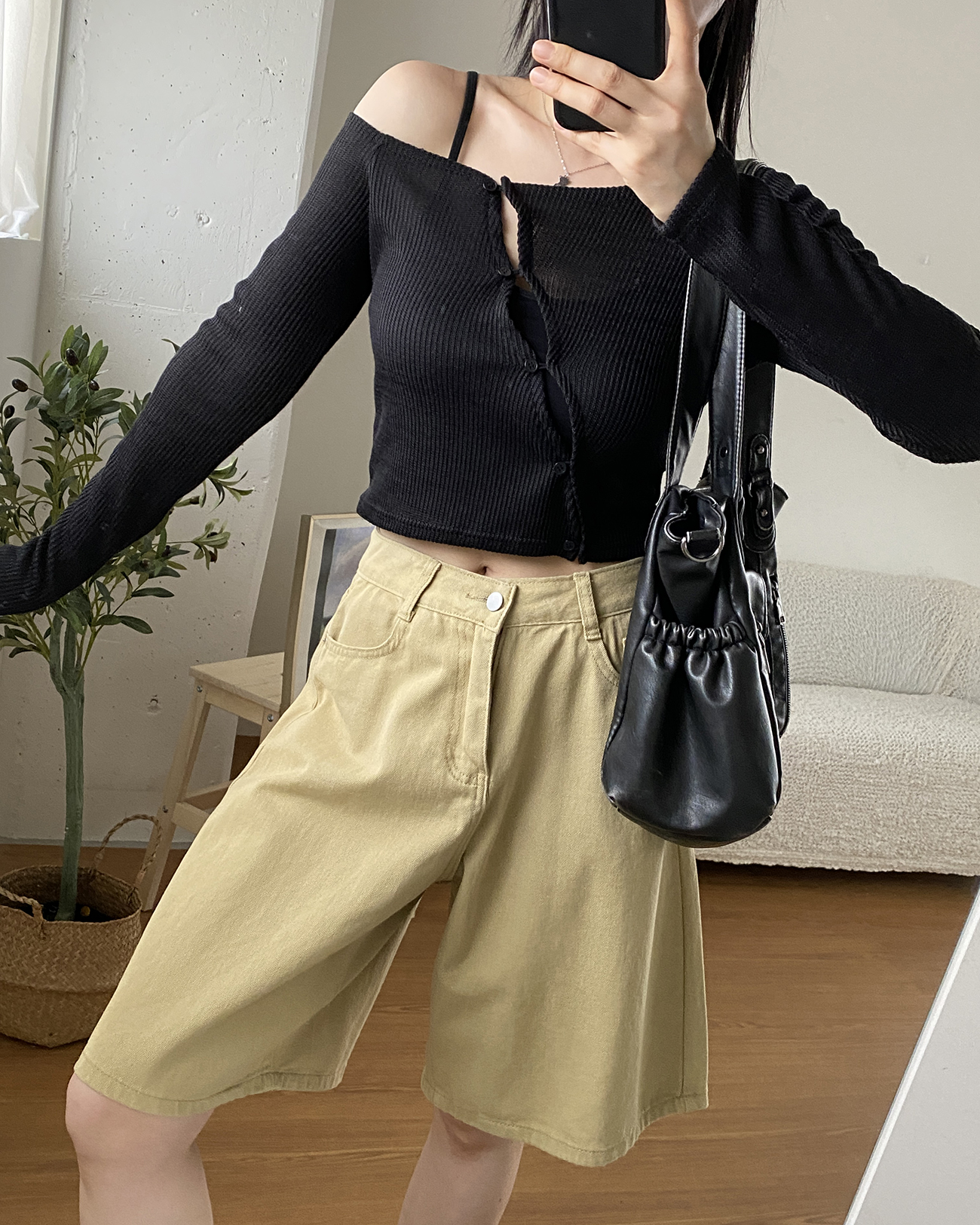 ニットドローストリングベーシッククロップドスリム長袖カーディガン | 詳細画像5