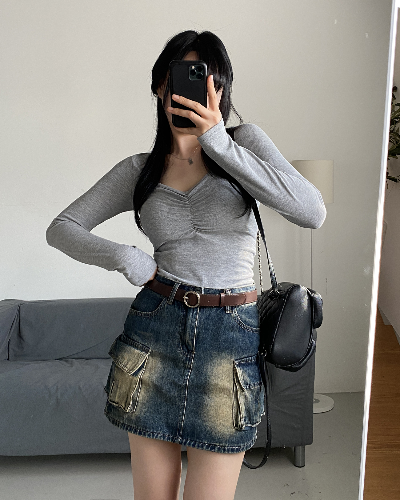 ハートネックベーシック長袖ギャザーTシャツ | 詳細画像2