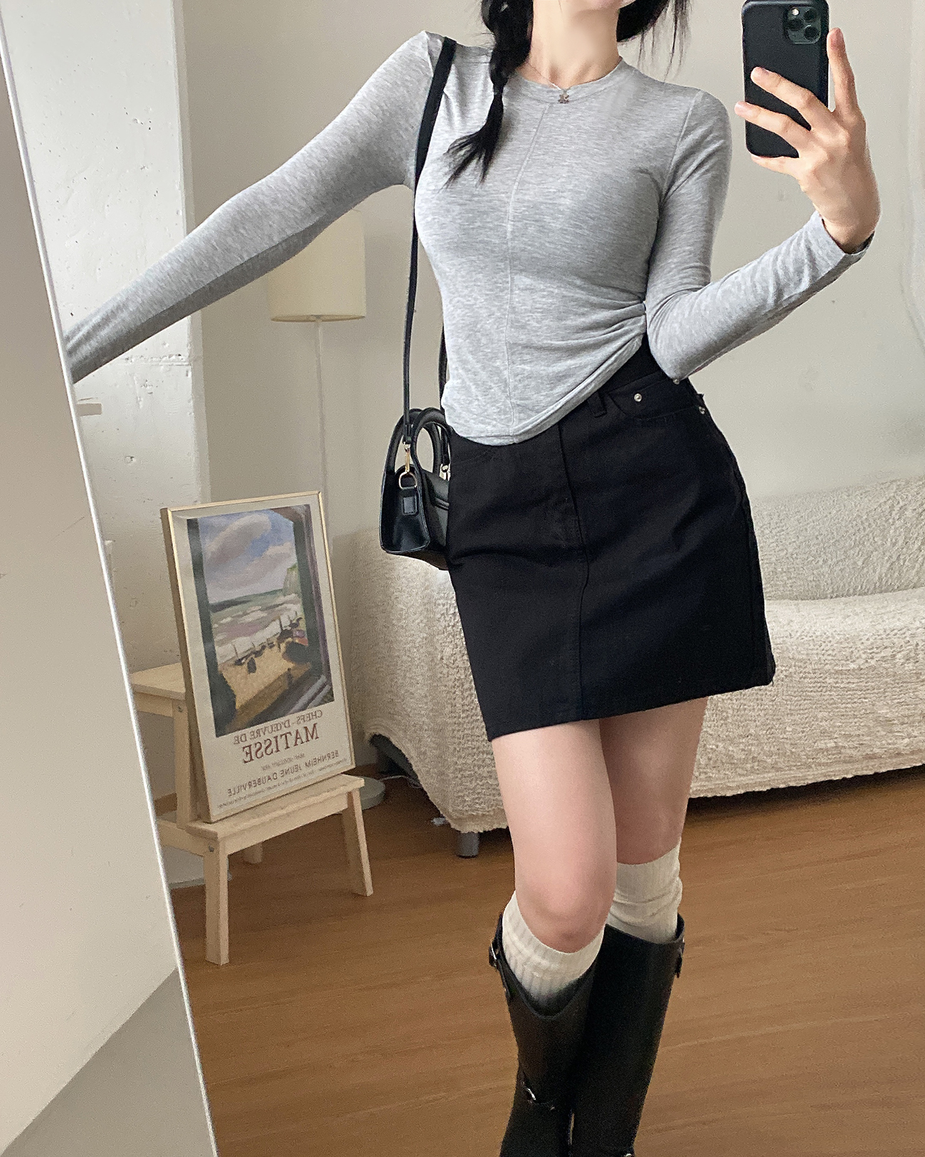 Vネックベーシックステッチスリム長袖Tシャツ | 詳細画像2