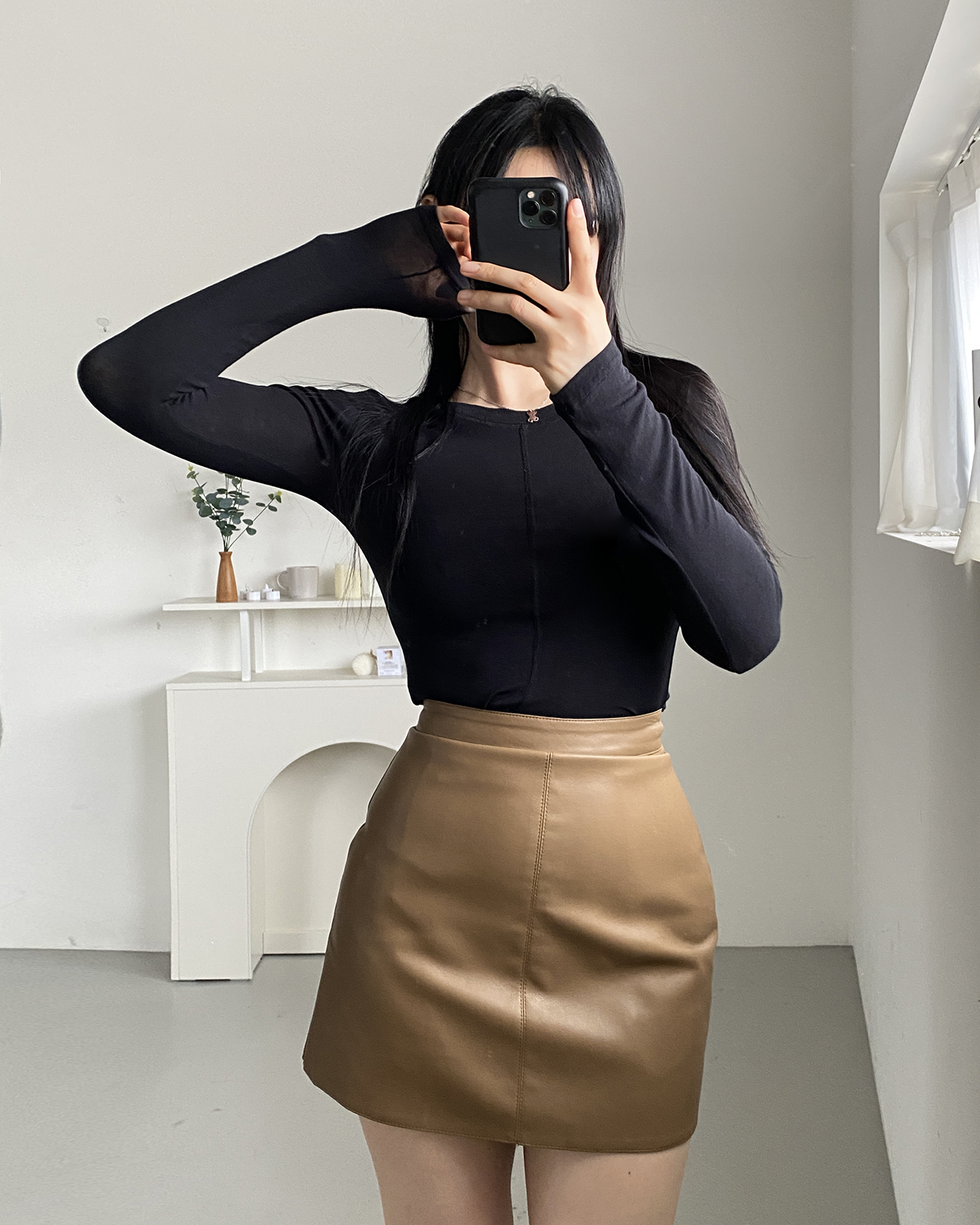 Vネックベーシックステッチスリム長袖Tシャツ | 詳細画像5