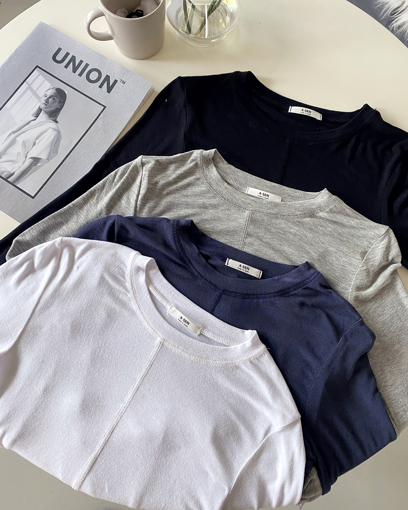 Vネックベーシックステッチスリム長袖Tシャツ | 詳細画像6