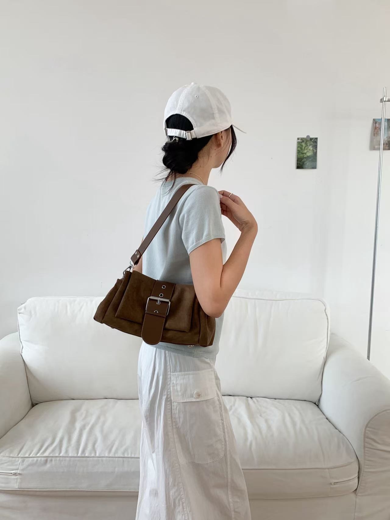 レザー調ベルトポケット無地ショルダーバッグ | 詳細画像8