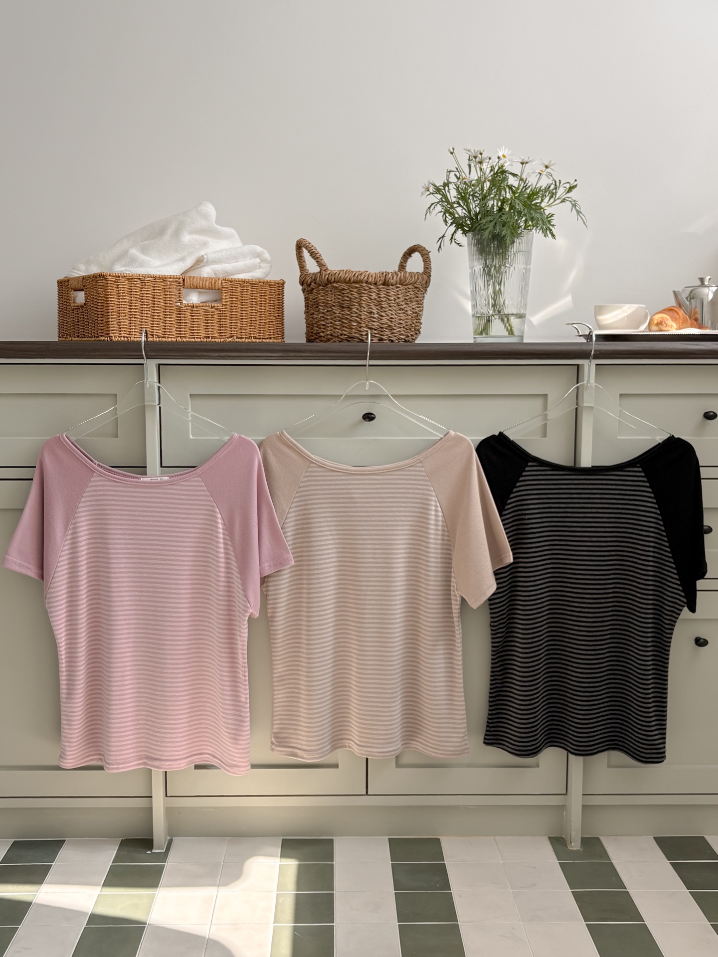 ラウンドネックベーシックラグラン半袖ボーダーTシャツ | 詳細画像14