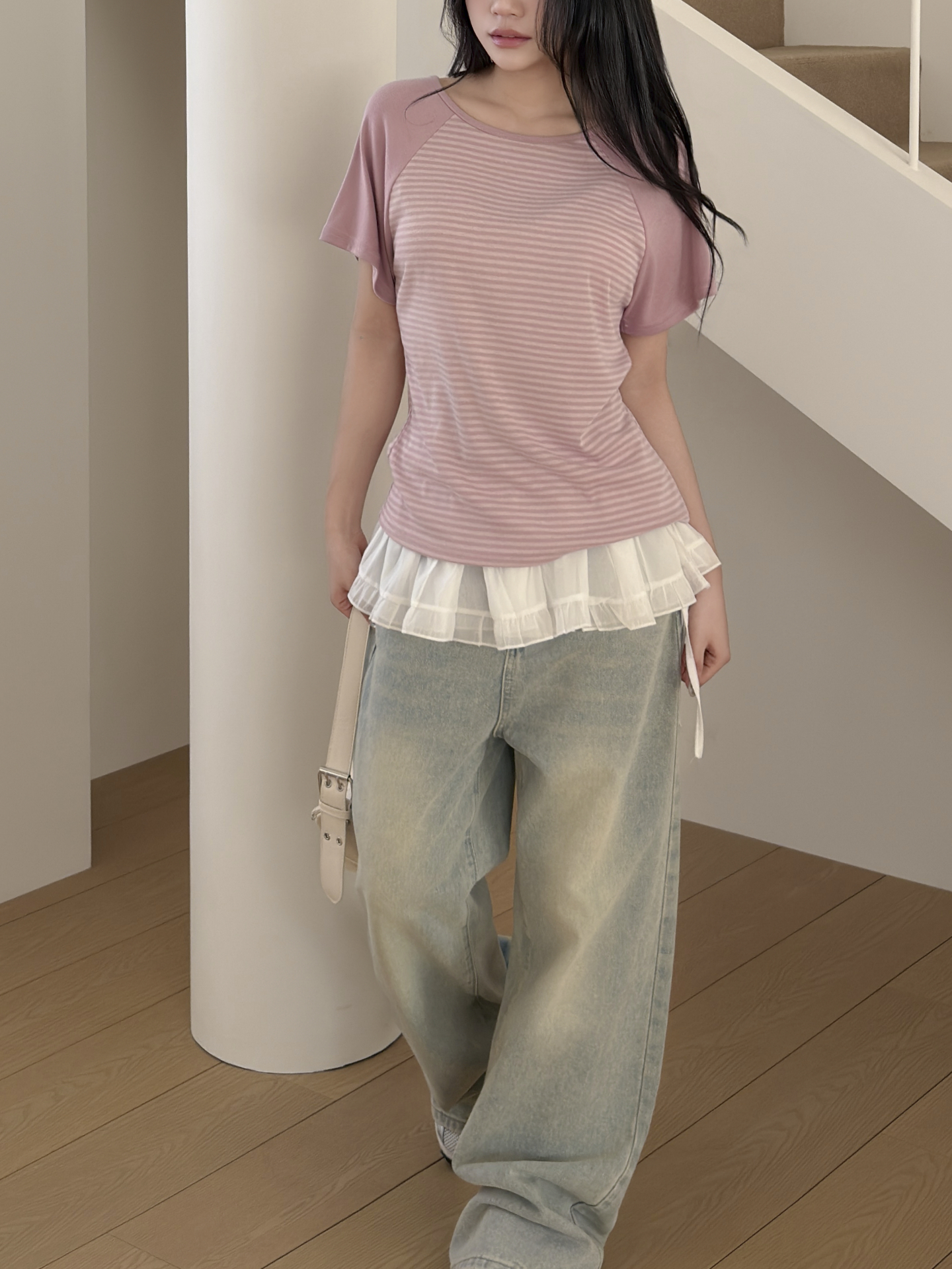 ラウンドネックベーシックラグラン半袖ボーダーTシャツ | 詳細画像8