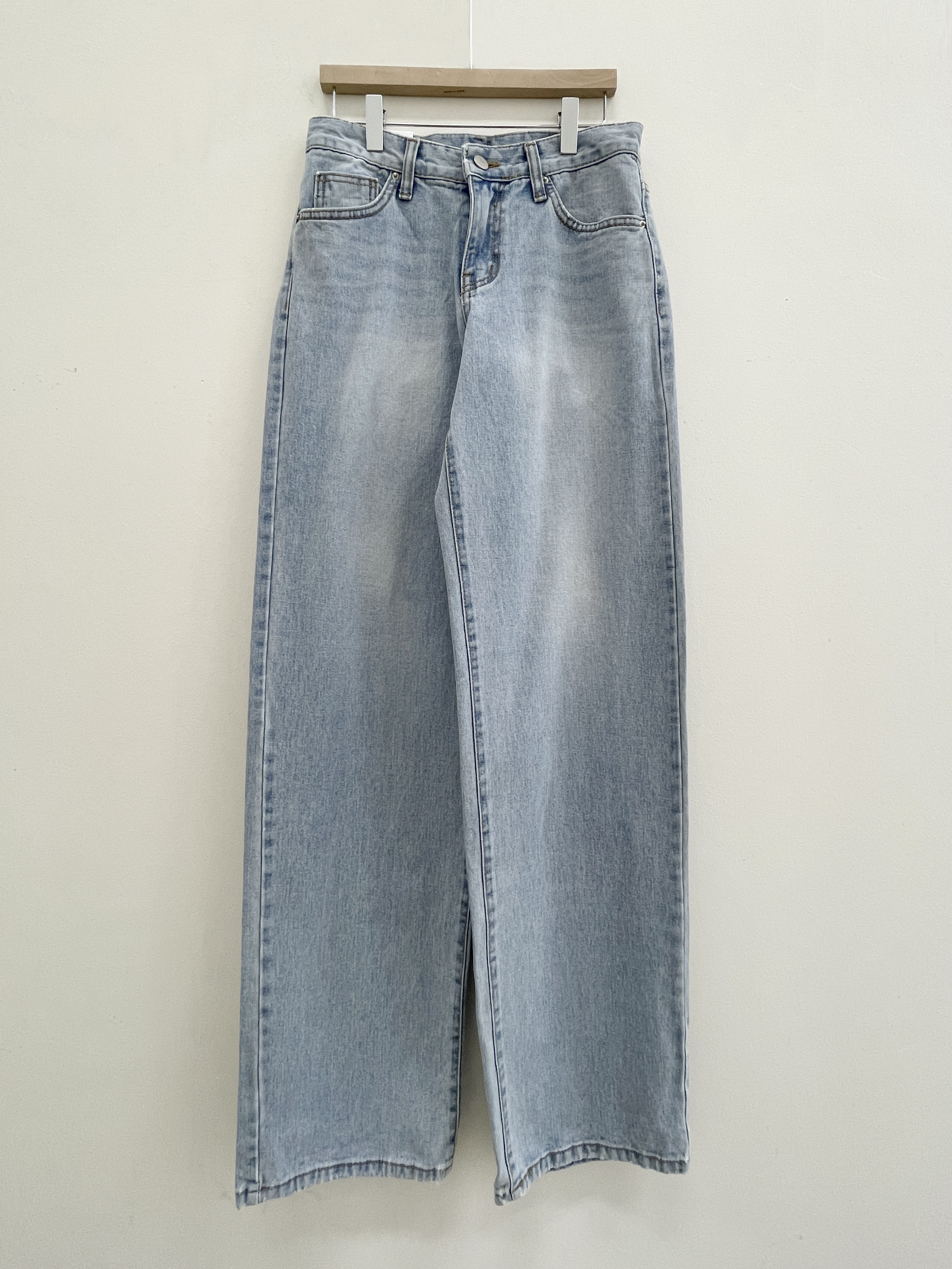 デニムコットンジップアップバックルウォッシングポケットローライズロングワイドループバックポケットライトブルーディープブルーデニムパンツ | 詳細画像16