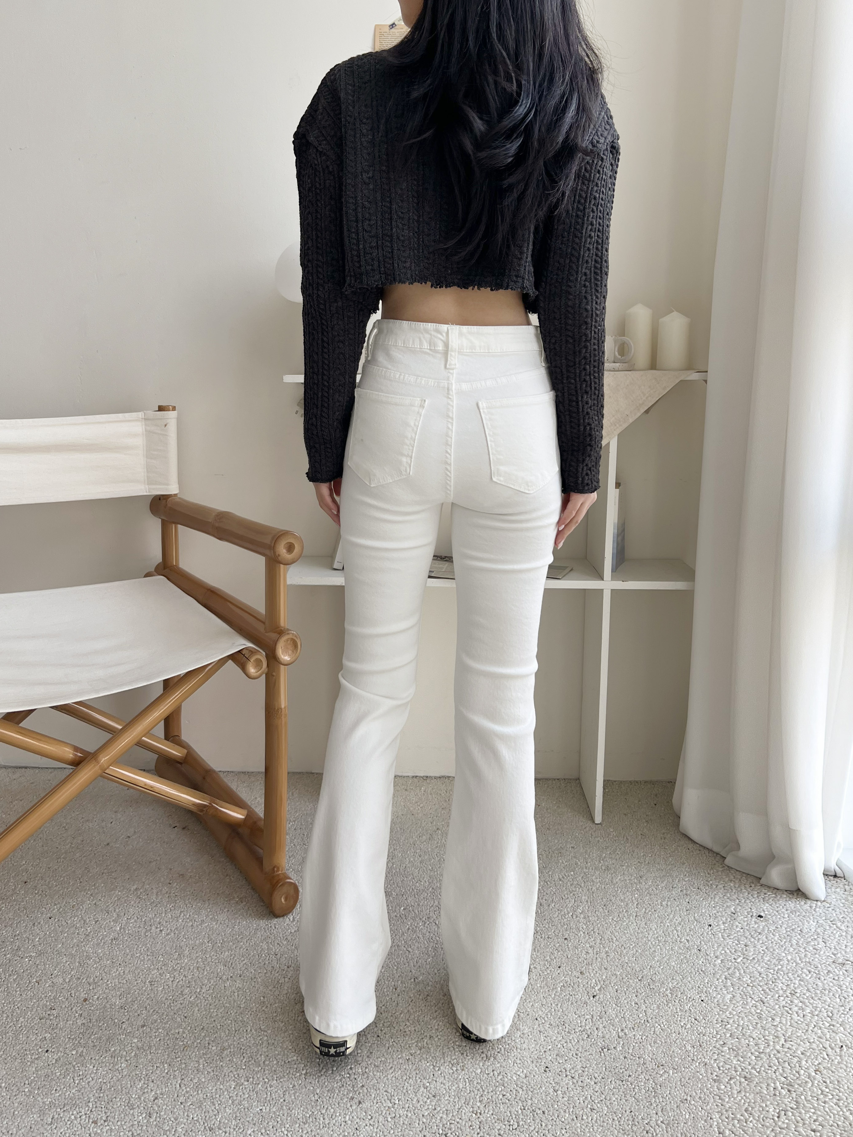 ジップアップバックルポケットスリムループバックポケットブーツカット無地パンツ | 詳細画像2