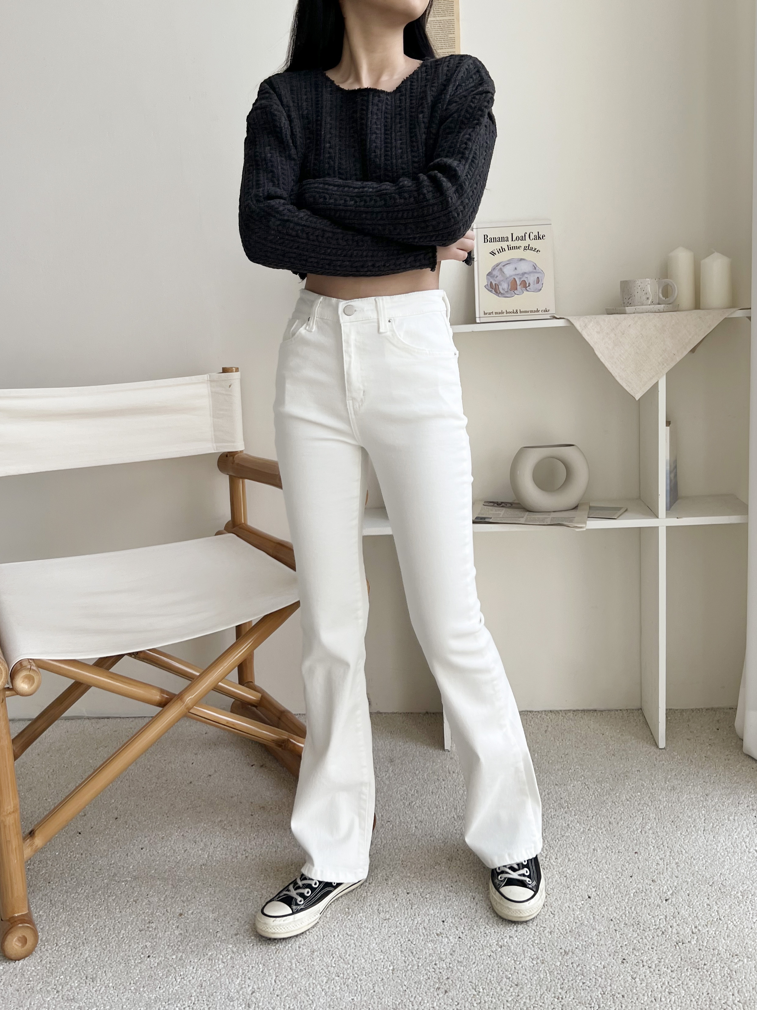 ジップアップバックルポケットスリムループバックポケットブーツカット無地パンツ | 詳細画像3