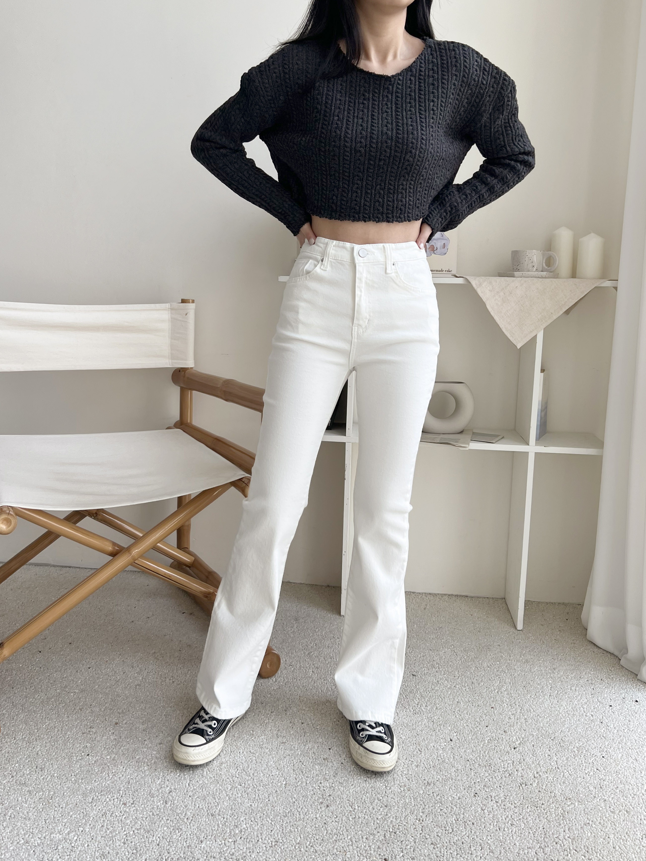 ジップアップバックルポケットスリムループバックポケットブーツカット無地パンツ | 詳細画像6