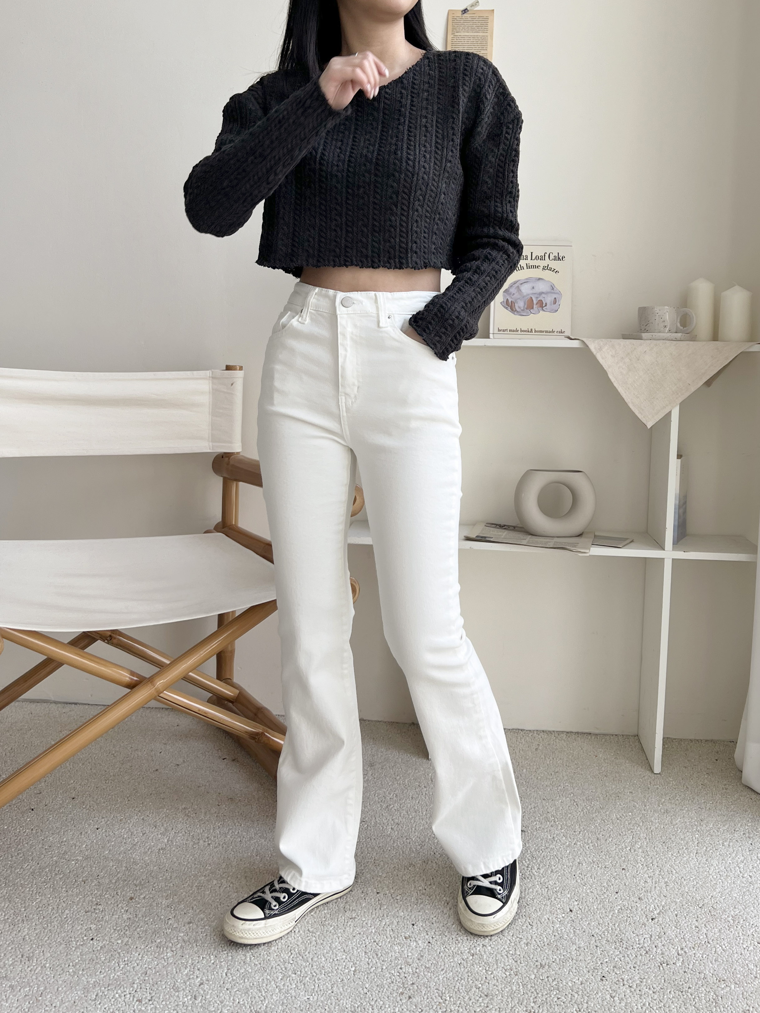 ジップアップバックルポケットスリムループバックポケットブーツカット無地パンツ | 詳細画像7