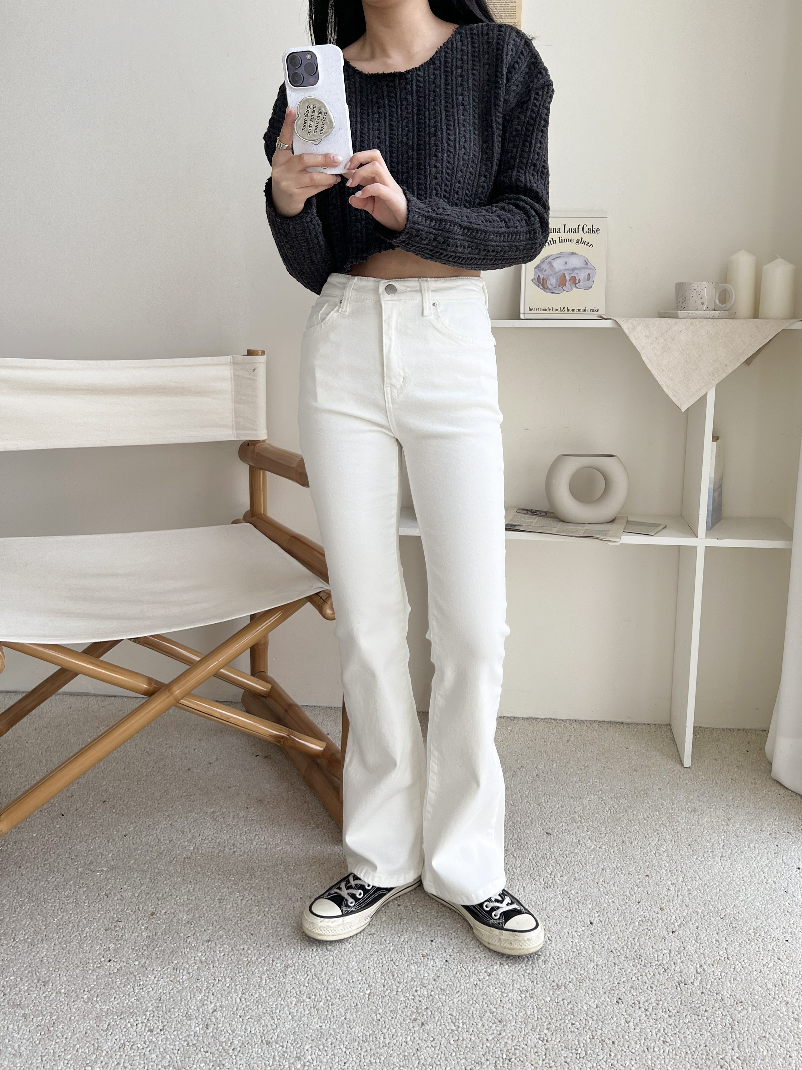 ジップアップバックルポケットスリムループバックポケットブーツカット無地パンツ | 詳細画像8