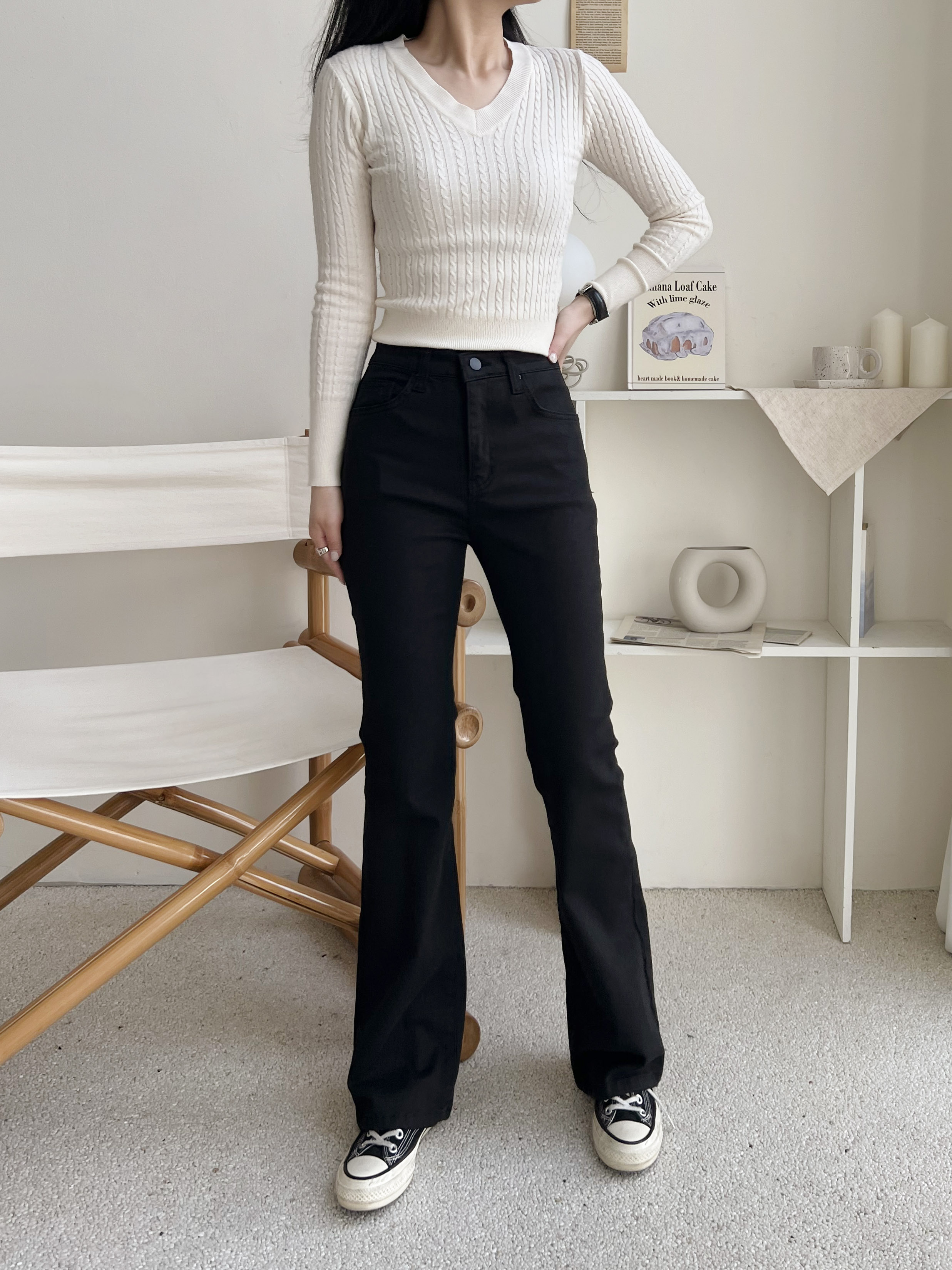 ジップアップバックルポケットスリムループバックポケットブーツカット無地パンツ | 詳細画像10