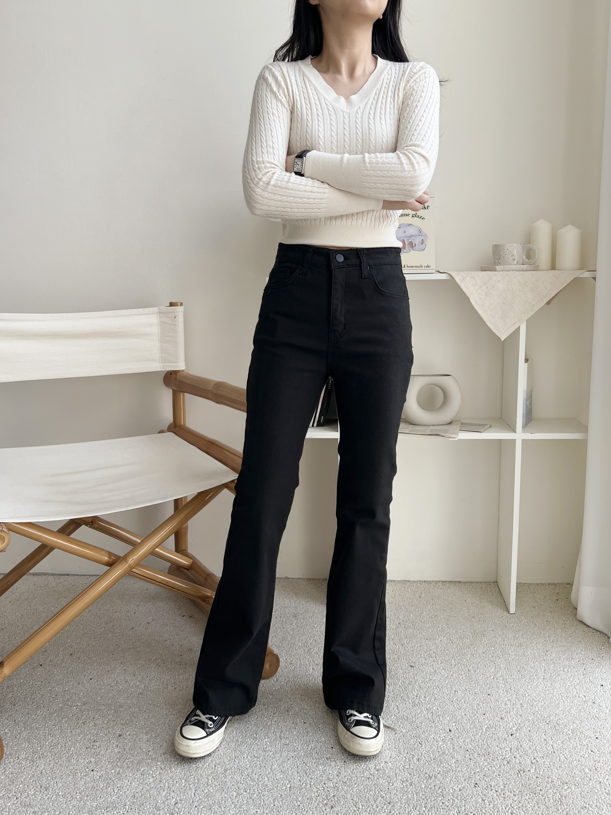 ジップアップバックルポケットスリムループバックポケットブーツカット無地パンツ | 詳細画像13