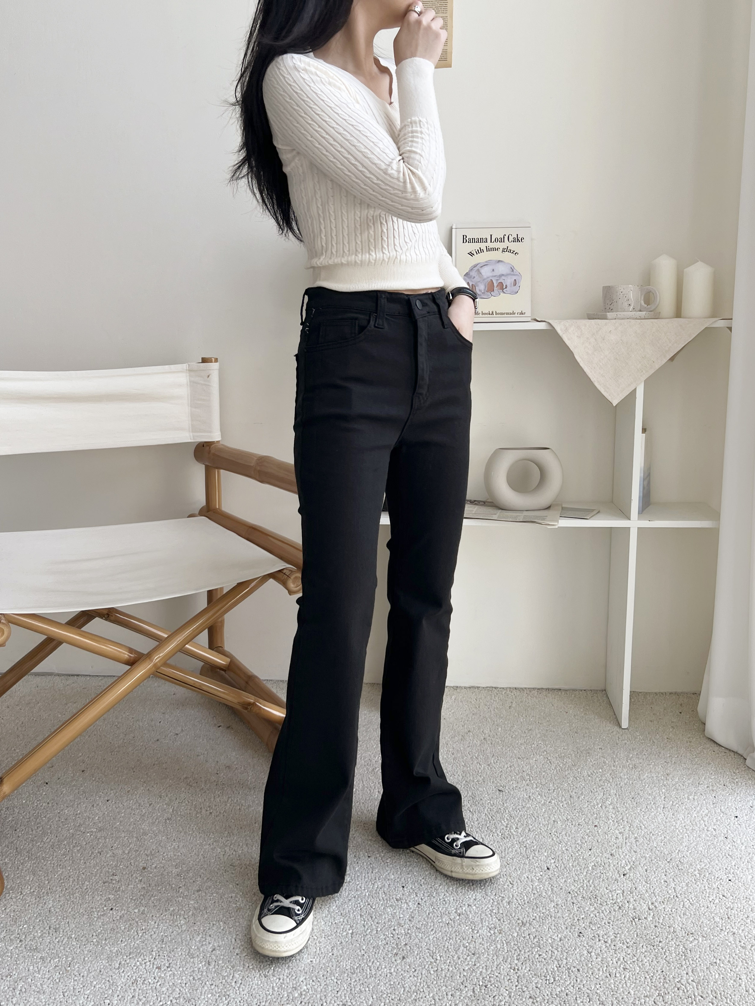 ジップアップバックルポケットスリムループバックポケットブーツカット無地パンツ | 詳細画像14