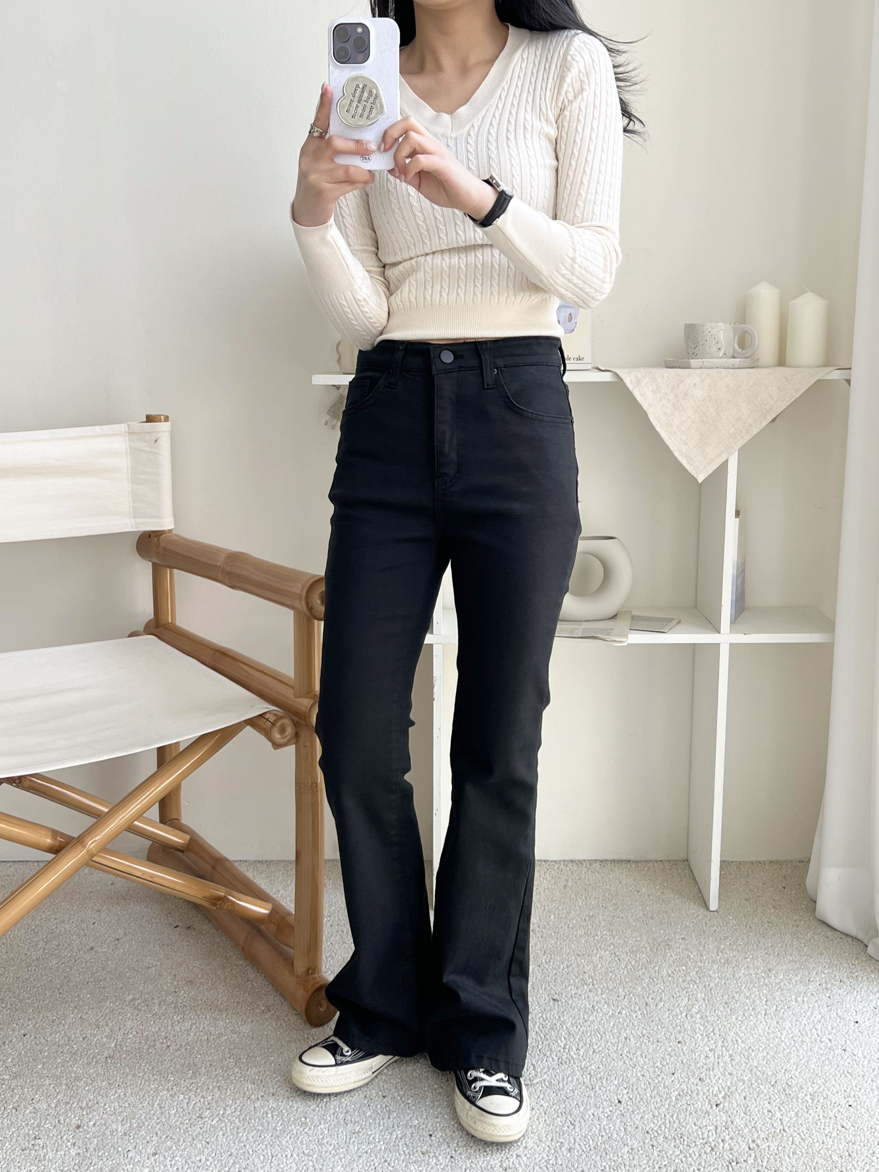 ジップアップバックルポケットスリムループバックポケットブーツカット無地パンツ | 詳細画像15