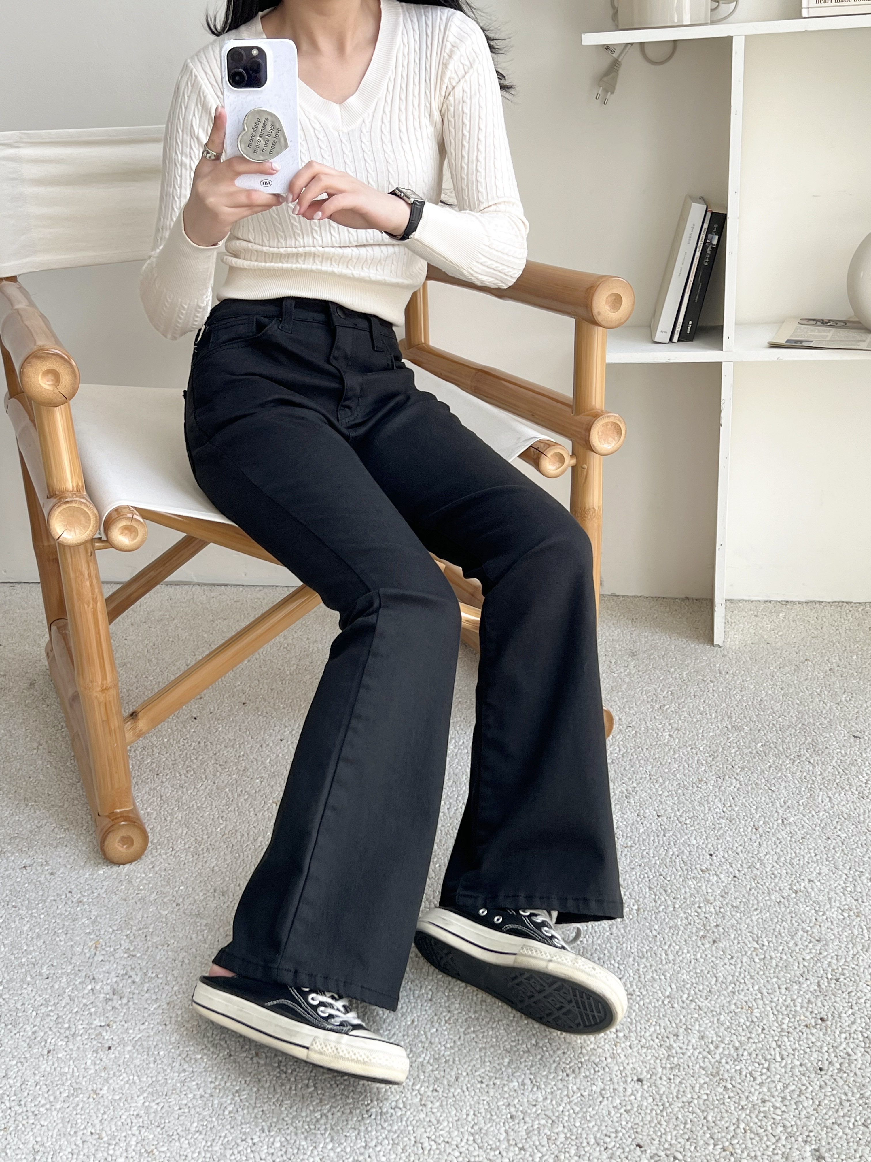 ジップアップバックルポケットスリムループバックポケットブーツカット無地パンツ | 詳細画像16