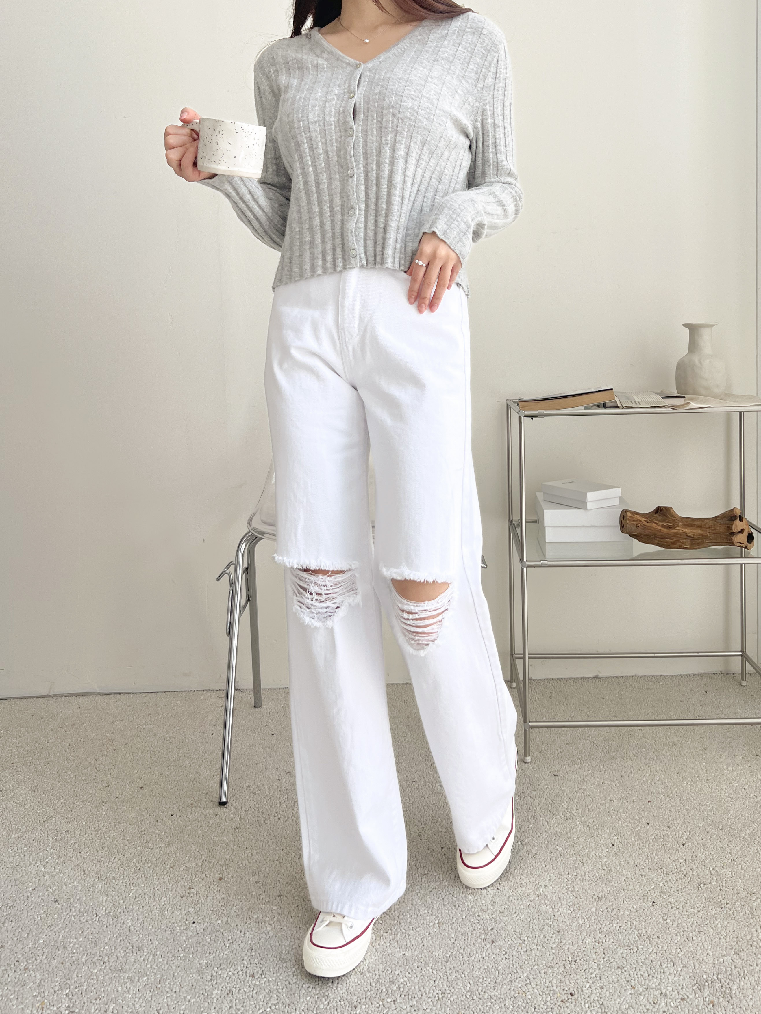 コットンジップアップスリットポケットワイドループ無地パンツ | 詳細画像2