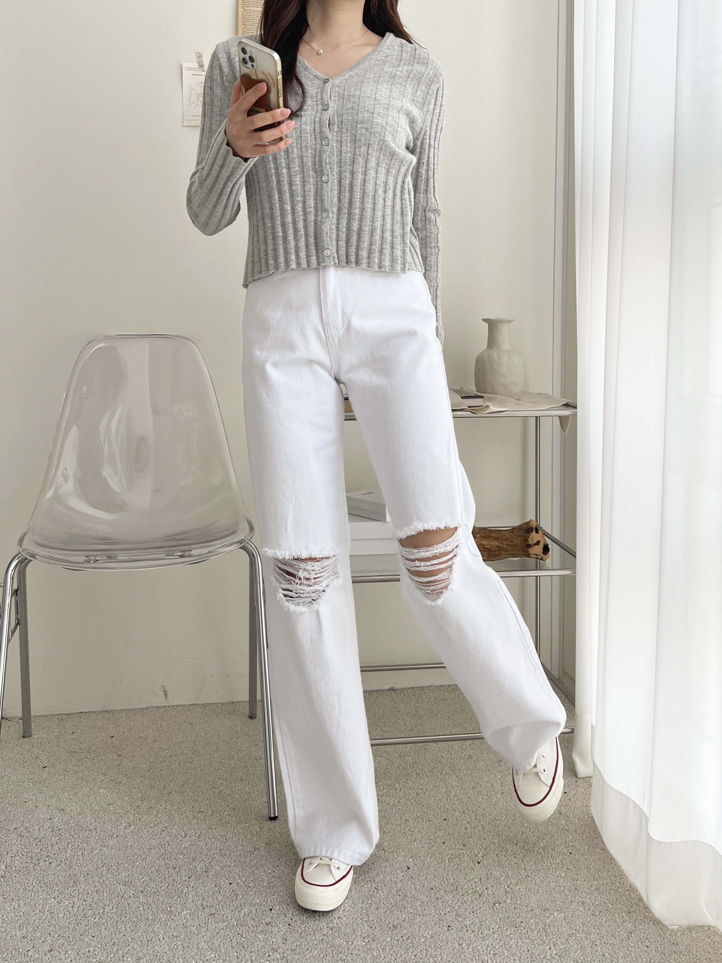 コットンジップアップスリットポケットワイドループ無地パンツ | 詳細画像3