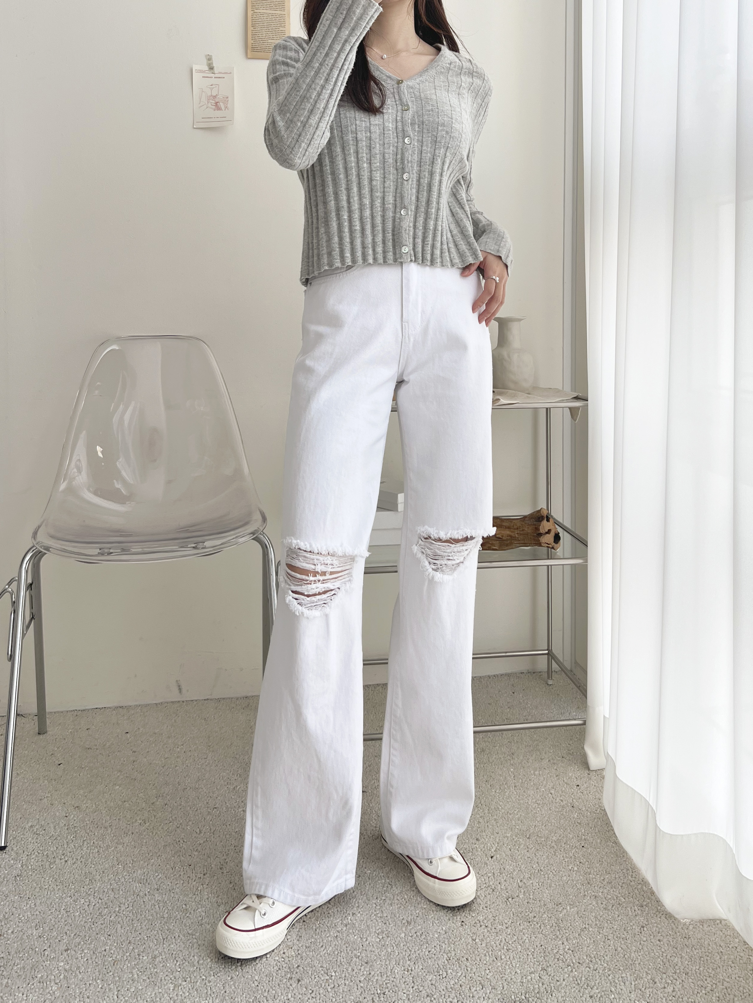 コットンジップアップスリットポケットワイドループ無地パンツ | 詳細画像4