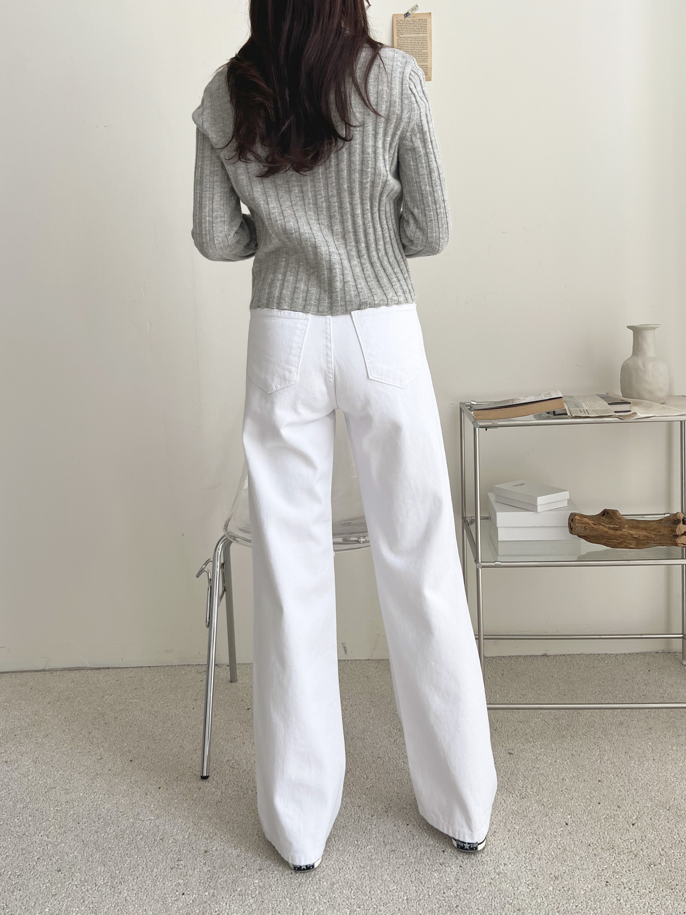 コットンジップアップスリットポケットワイドループ無地パンツ | 詳細画像5