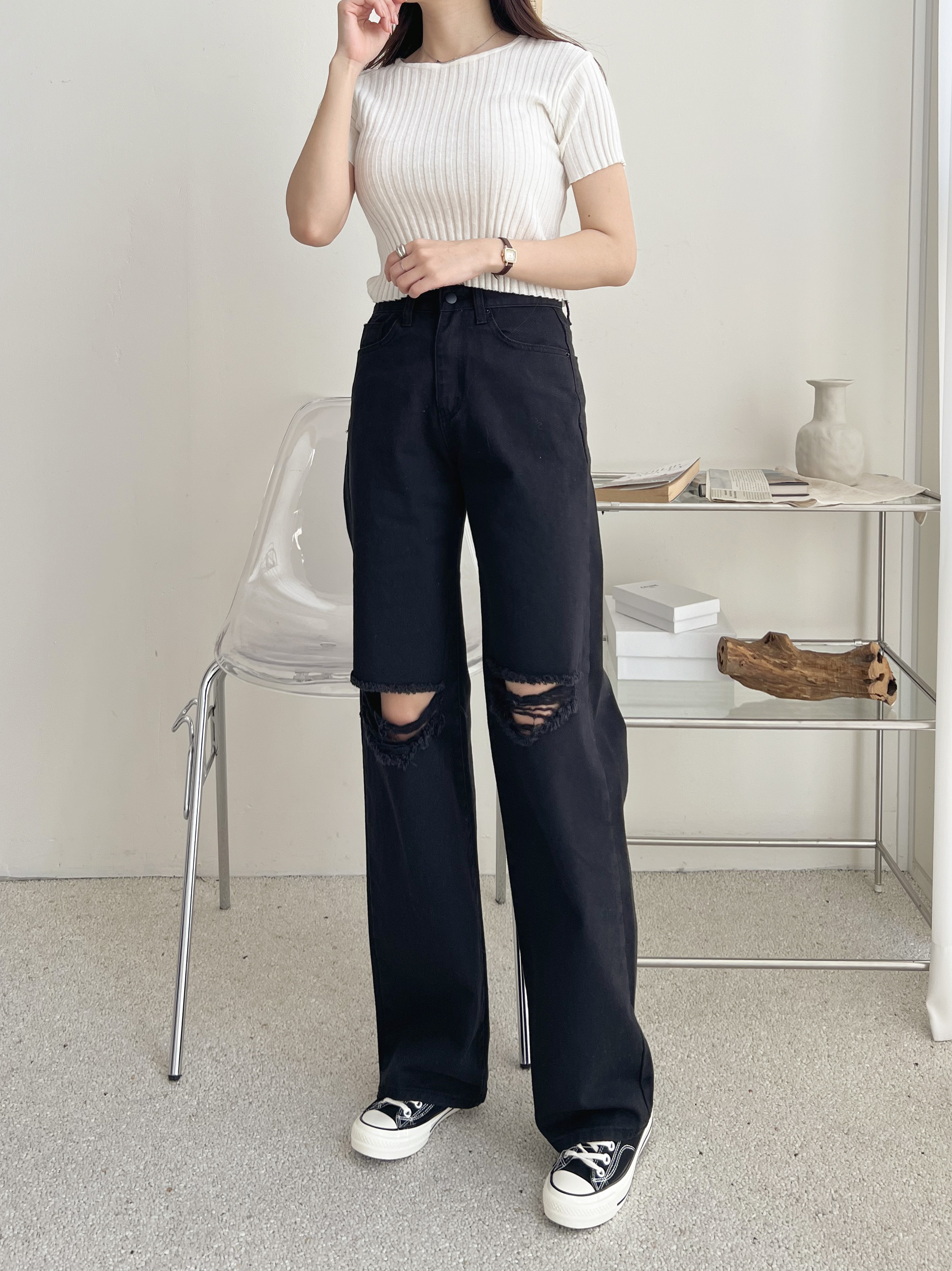 コットンジップアップスリットポケットワイドループ無地パンツ | 詳細画像7