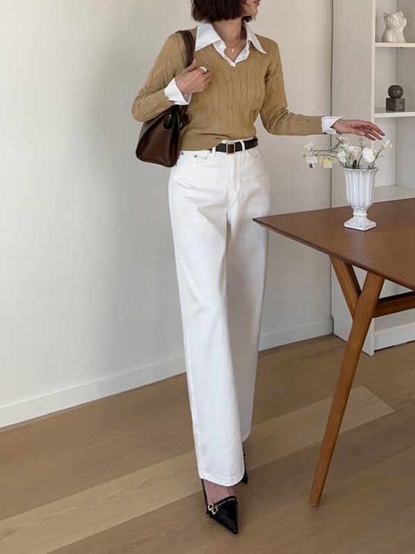 コンビカラークロップドレイヤード風長袖ケーブルニット | 詳細画像6