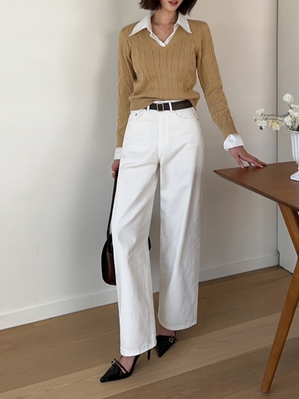 コンビカラークロップドレイヤード風長袖ケーブルニット | 詳細画像5