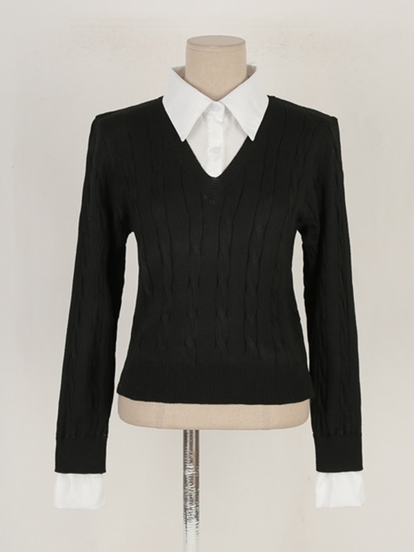 コンビカラークロップドレイヤード風長袖ケーブルニット | 詳細画像11