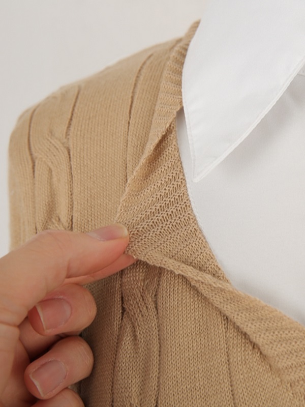 コンビカラークロップドレイヤード風長袖ケーブルニット | 詳細画像12