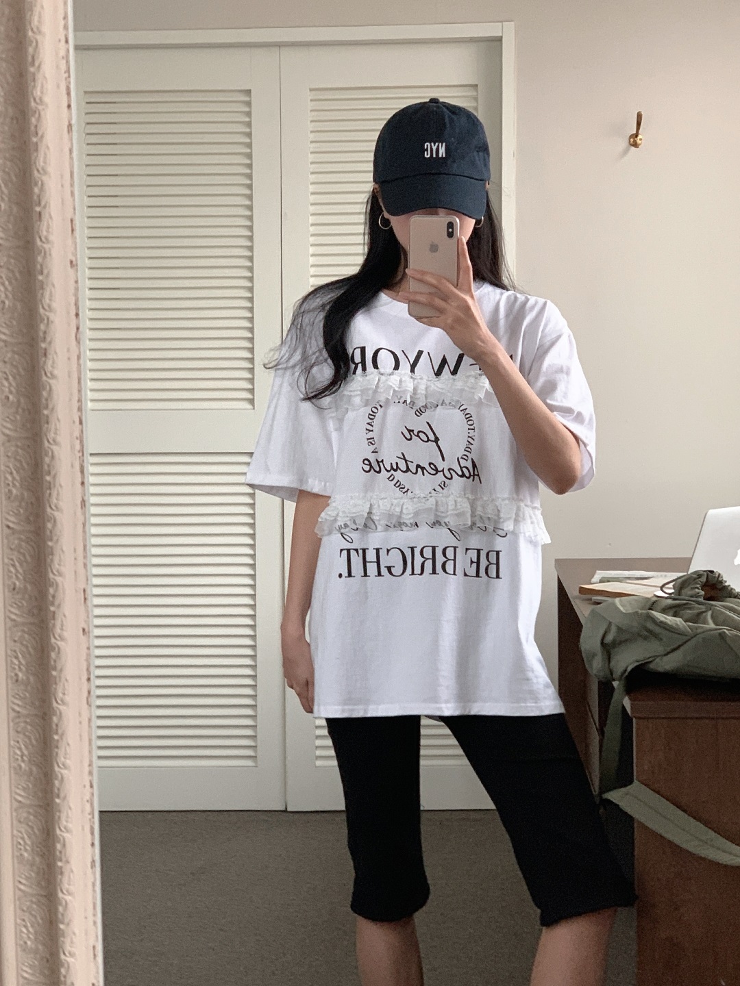 ラウンドネックオーバーサイズルーズ半袖ハーフレタリングレースTシャツ | 詳細画像9