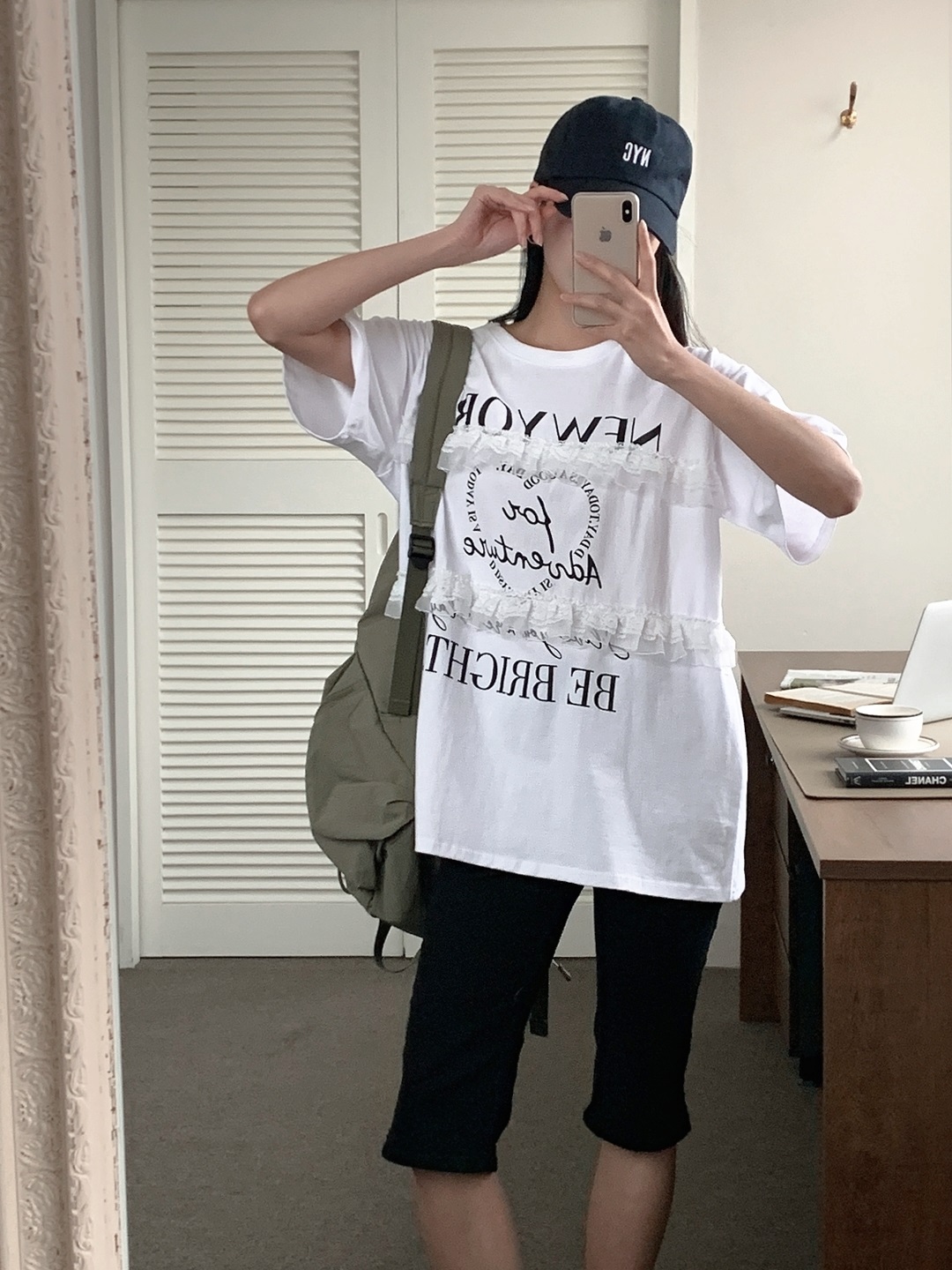 ラウンドネックオーバーサイズルーズ半袖ハーフレタリングレースTシャツ | 詳細画像11