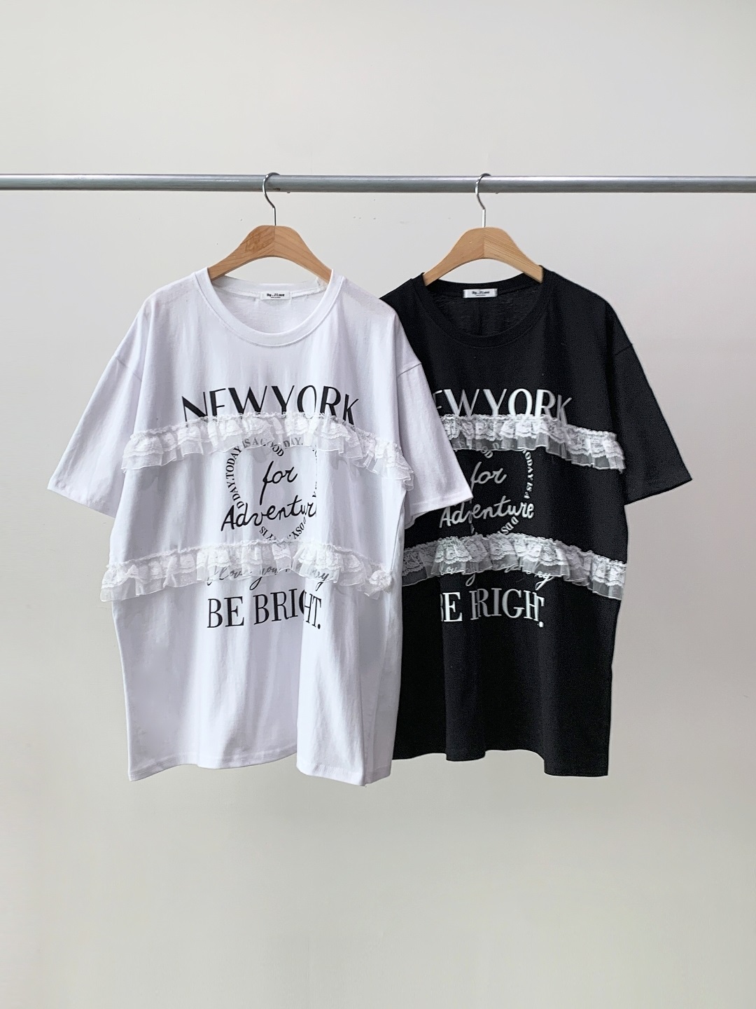 ラウンドネックオーバーサイズルーズ半袖ハーフレタリングレースTシャツ | 詳細画像17