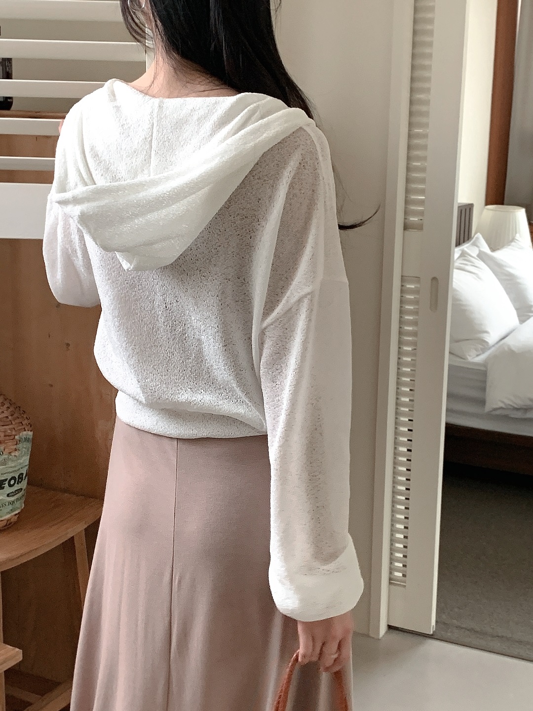 ジップアップフードロングルーズ長袖フレアAラインセミクロップドドロップショルダー無地ジップパーカーキャミワンピース | 詳細画像16