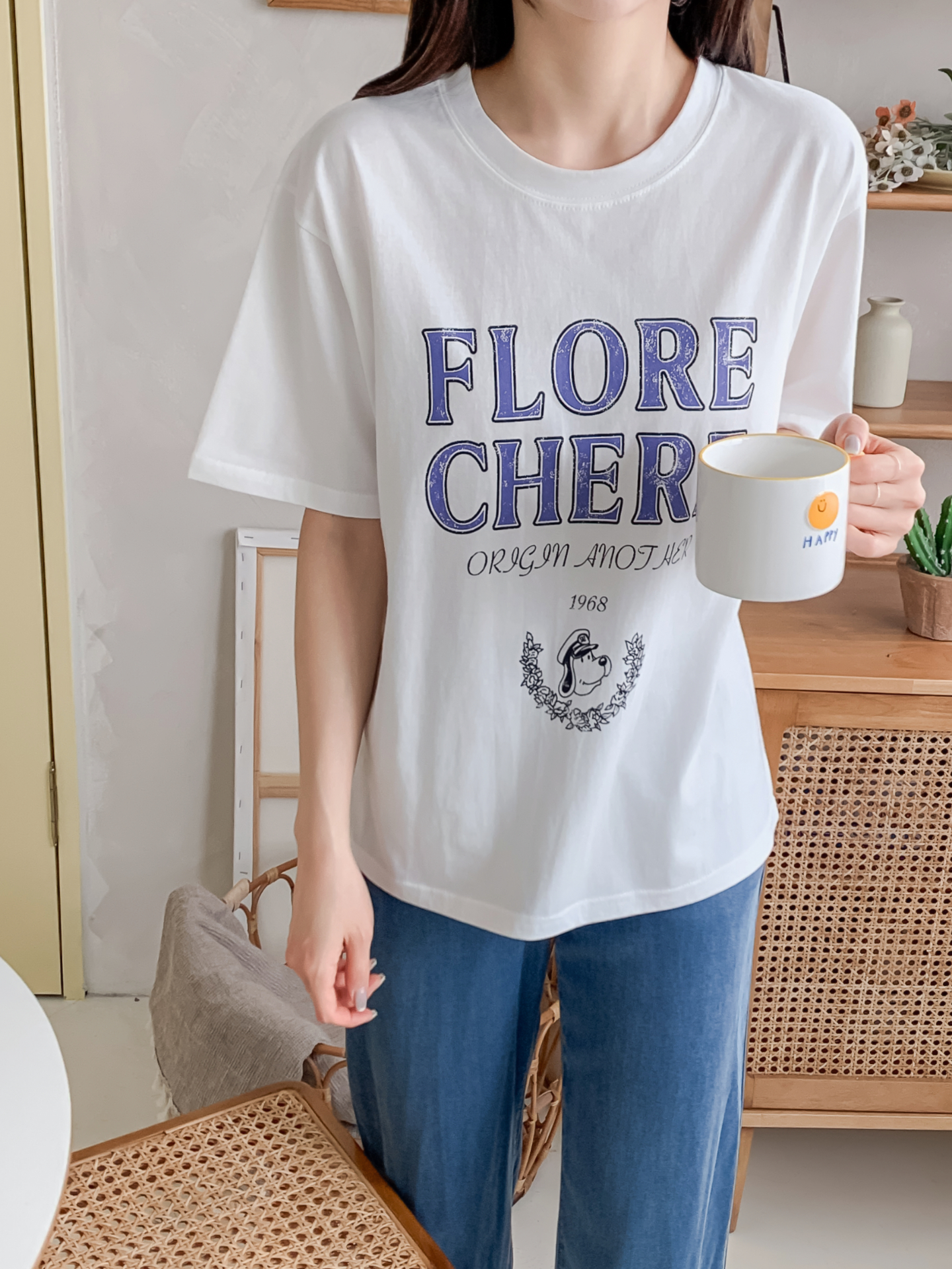 コットンラウンドネックルーズ半袖レタリングTシャツ | 詳細画像7