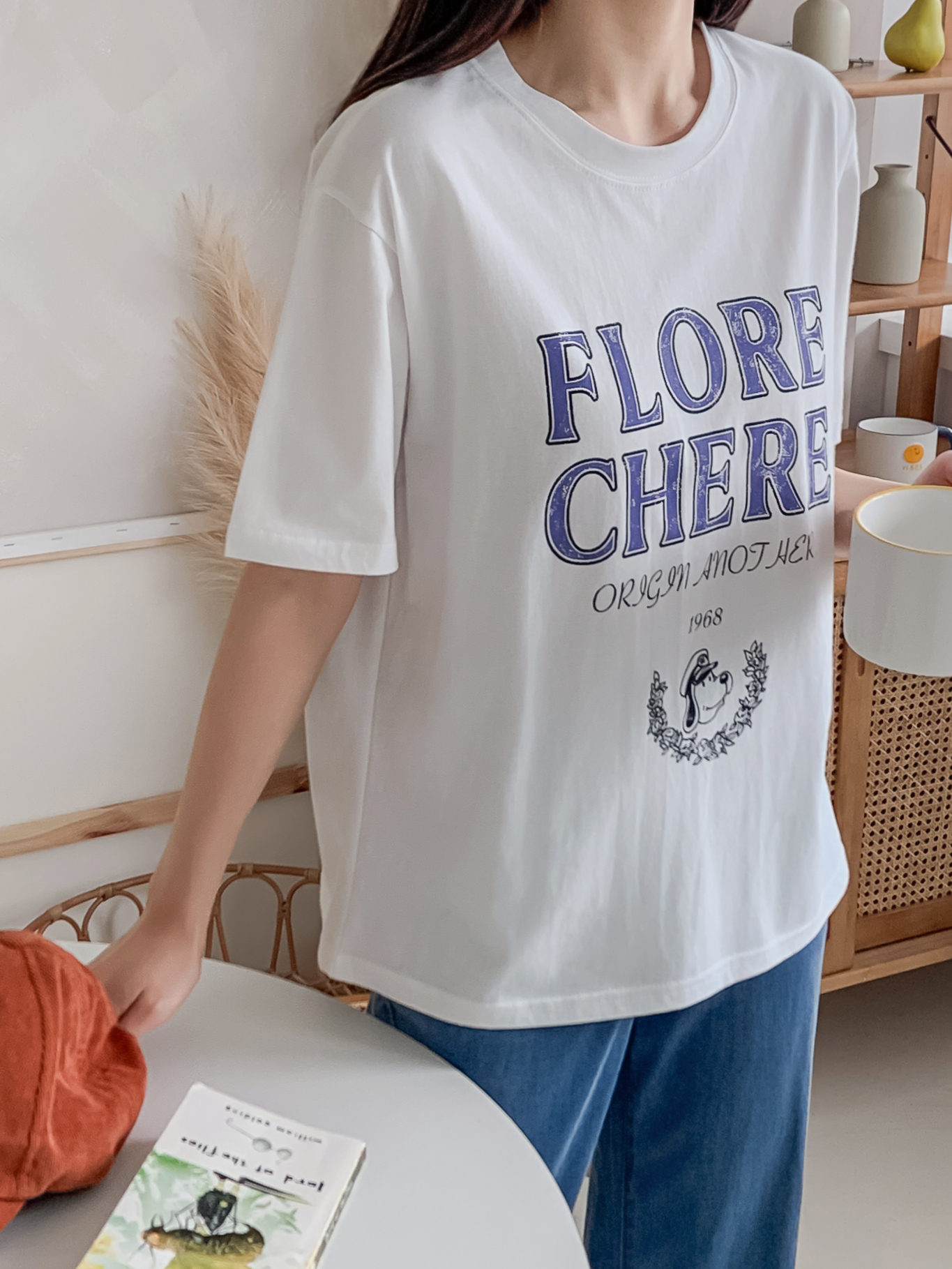 コットンラウンドネックルーズ半袖レタリングTシャツ | 詳細画像3