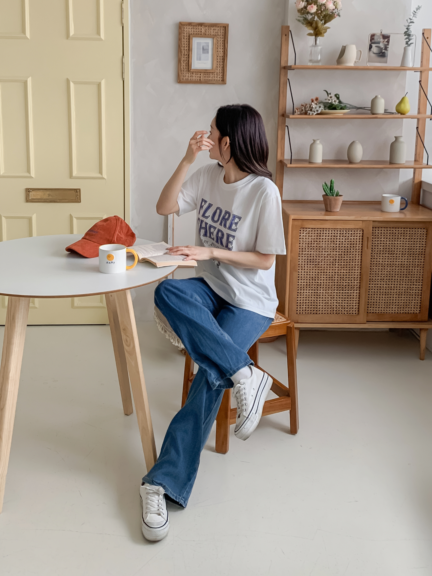 コットンラウンドネックルーズ半袖レタリングTシャツ | 詳細画像8