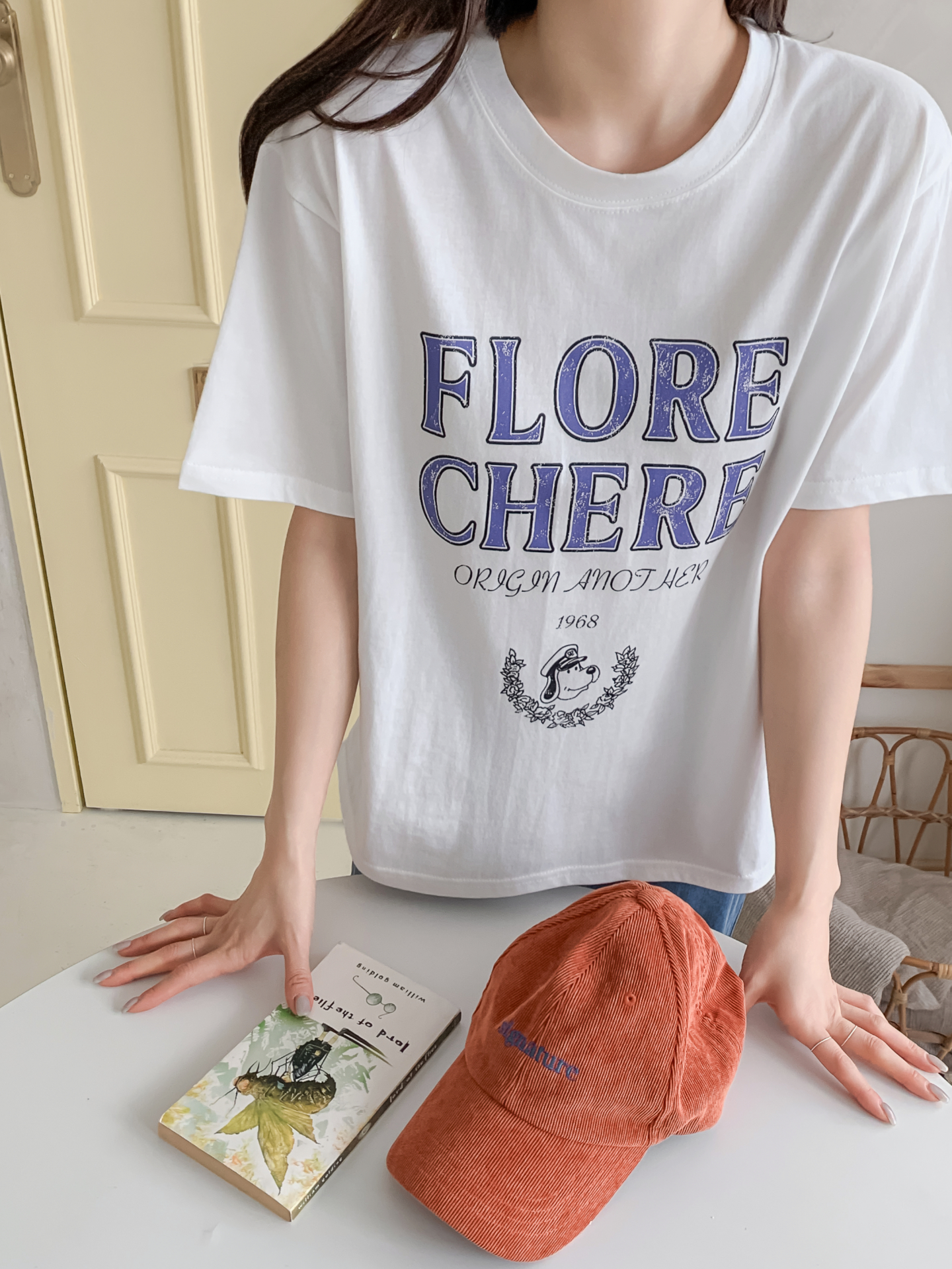 コットンラウンドネックルーズ半袖レタリングTシャツ | 詳細画像9