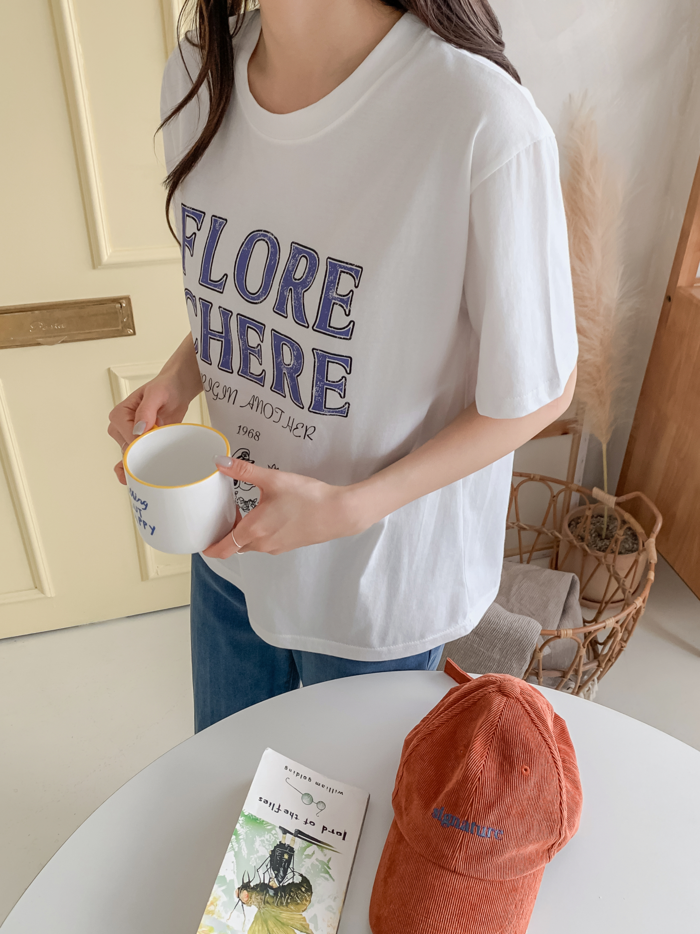 コットンラウンドネックルーズ半袖レタリングTシャツ | 詳細画像10