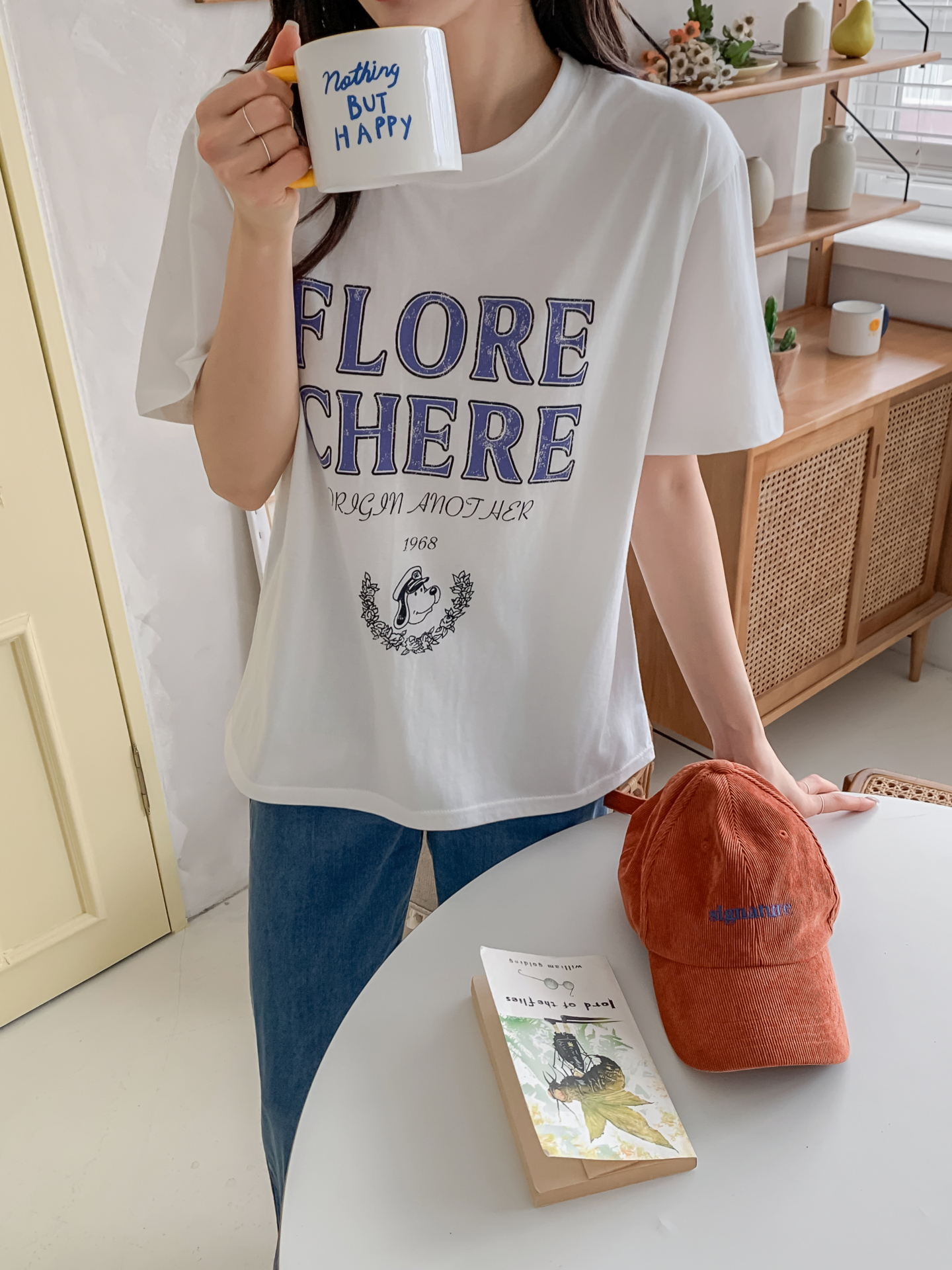 コットンラウンドネックルーズ半袖レタリングTシャツ | 詳細画像11