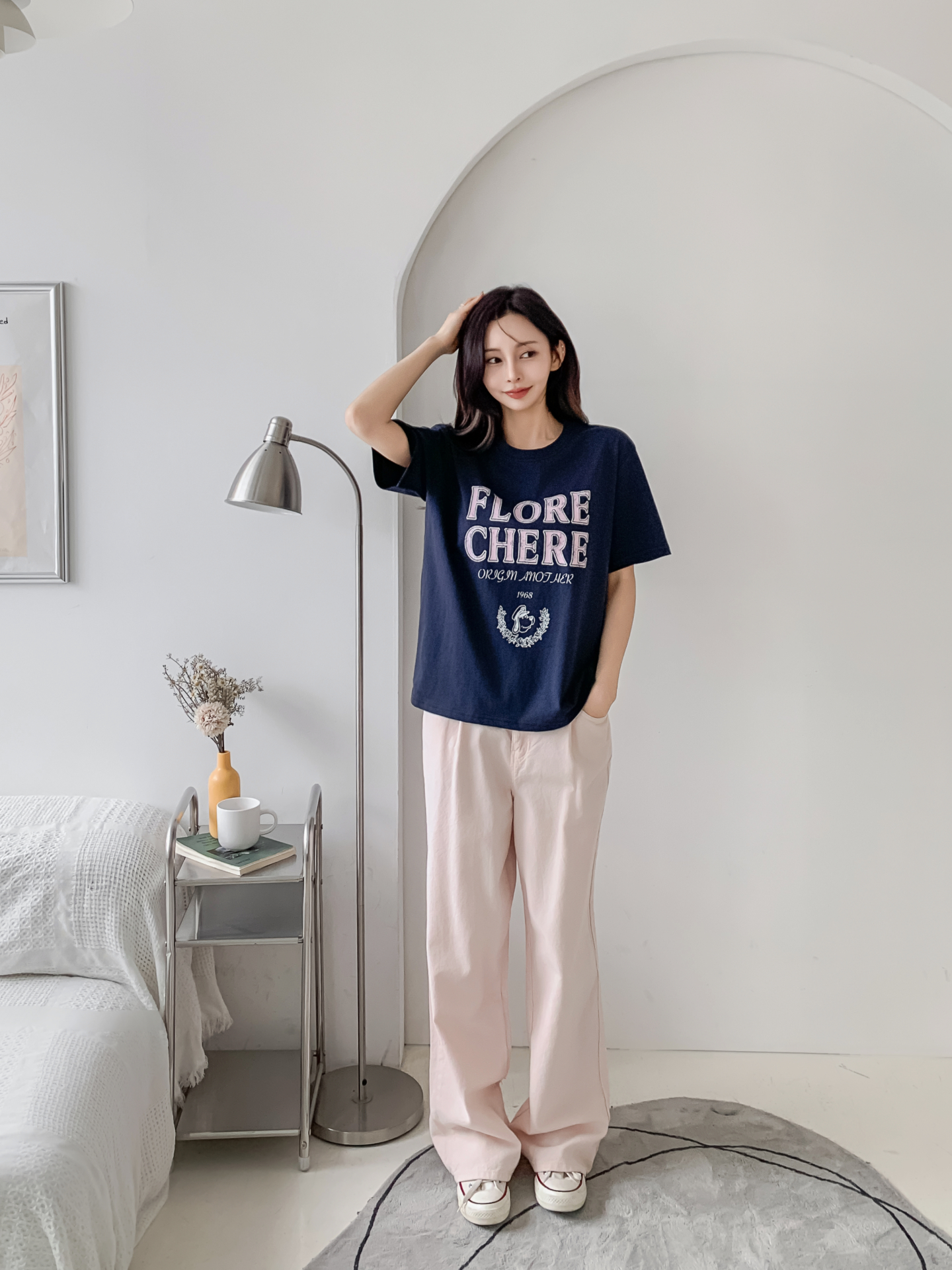 コットンラウンドネックルーズ半袖レタリングTシャツ | 詳細画像19