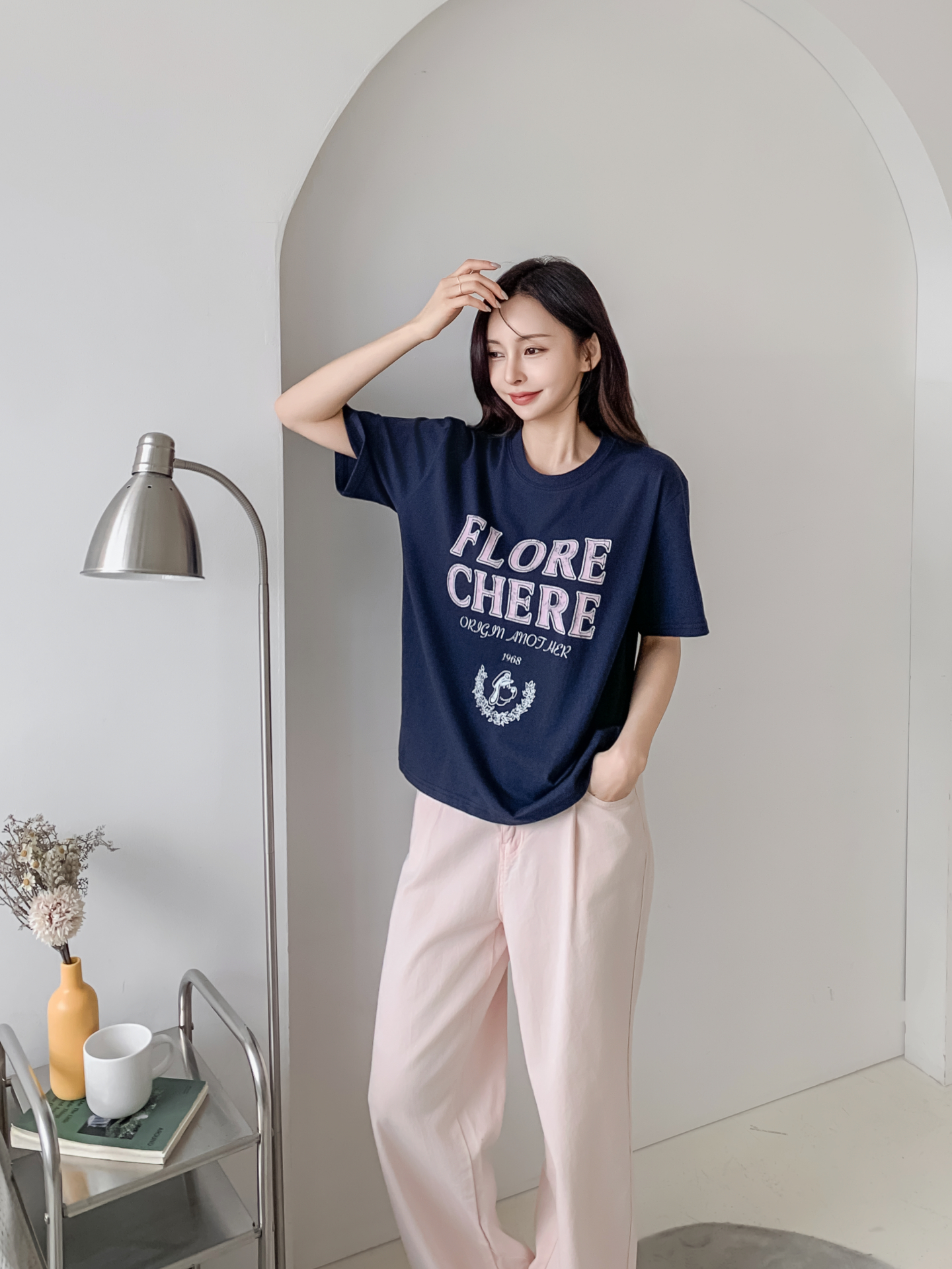 コットンラウンドネックルーズ半袖レタリングTシャツ | 詳細画像21