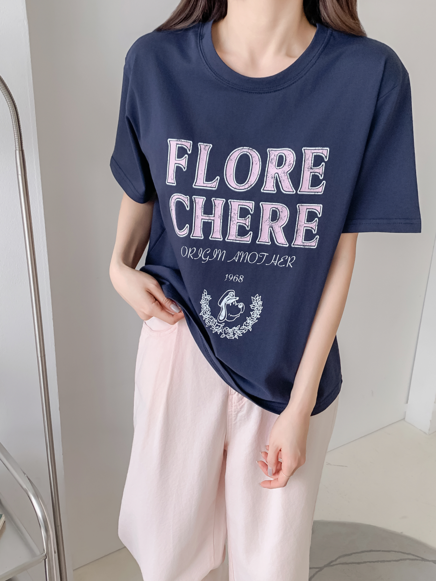 コットンラウンドネックルーズ半袖レタリングTシャツ | 詳細画像22