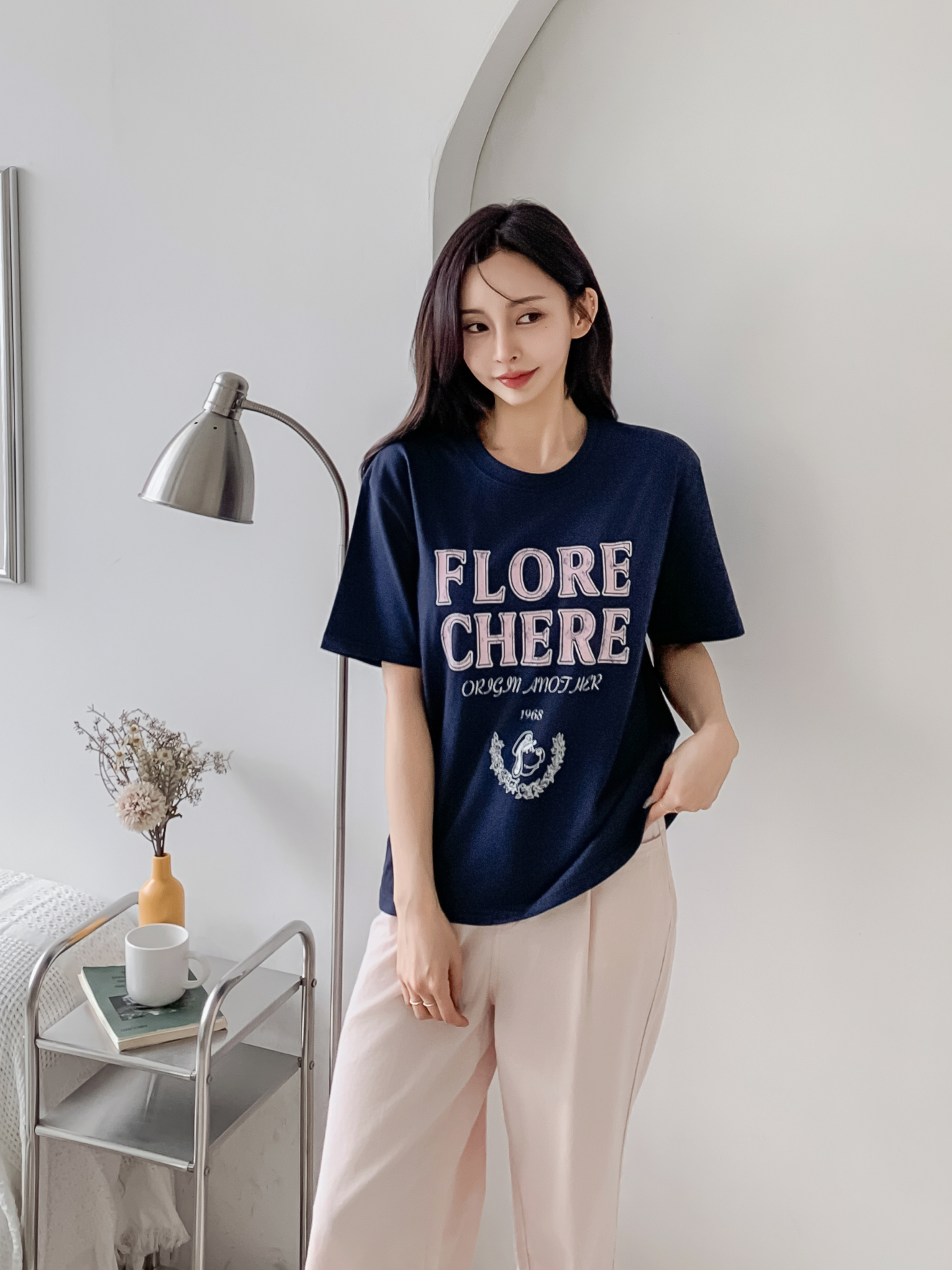 コットンラウンドネックルーズ半袖レタリングTシャツ | 詳細画像24